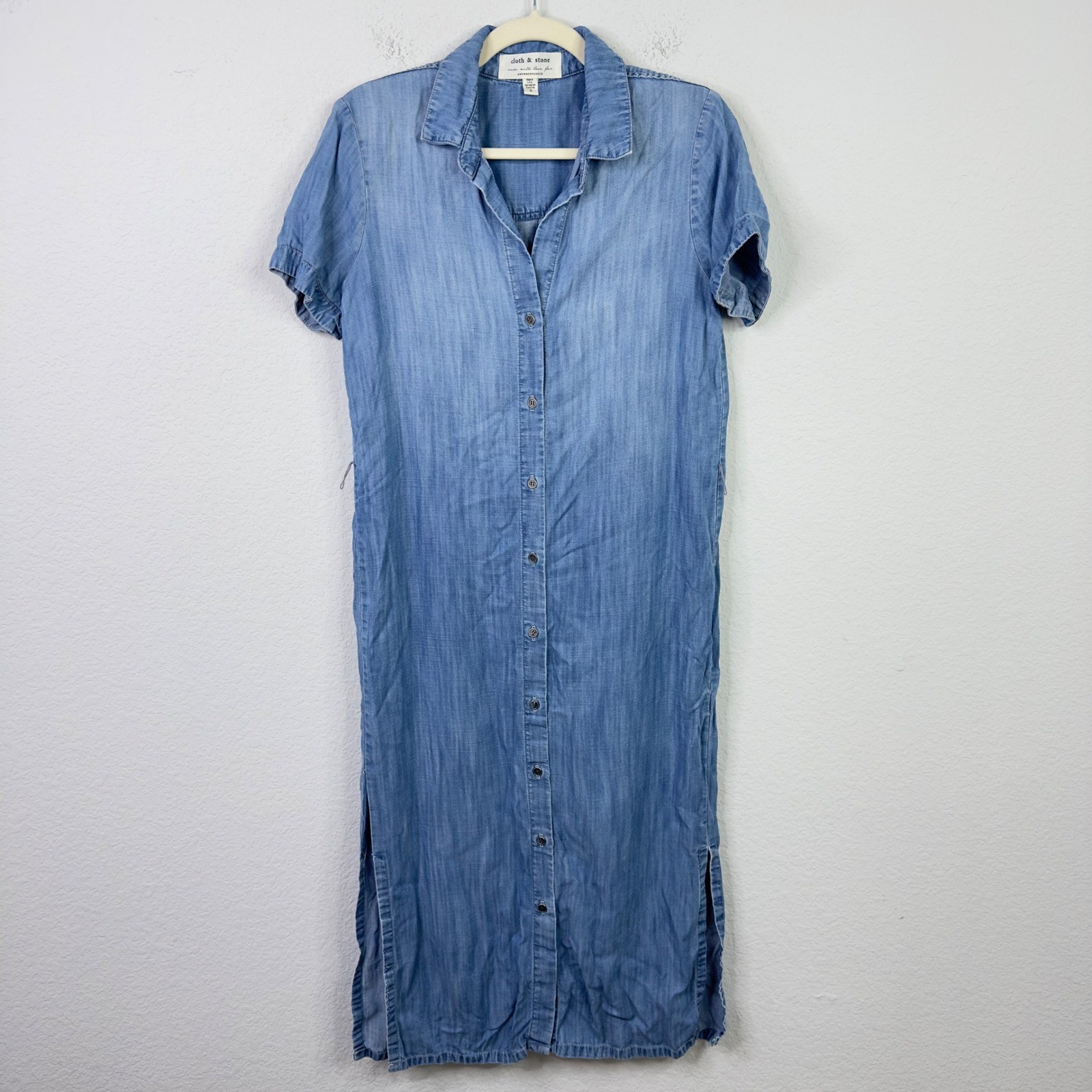 Cloth & Stone Anthropologie Shirt Dress Women S Denim Chambray Tencel Minimalist