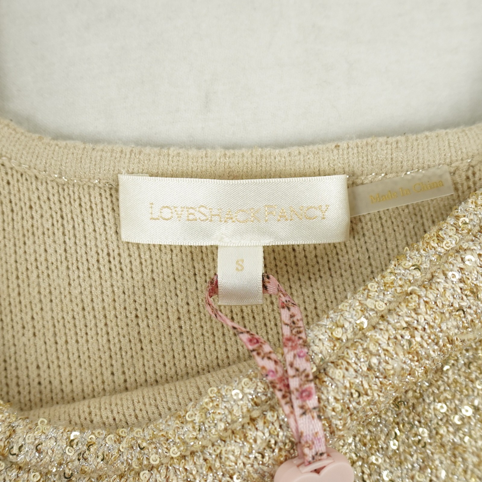 LoveShackFancy Sarajane Sequin Knit Mini Dress In Honey Gold Women’s Size Small