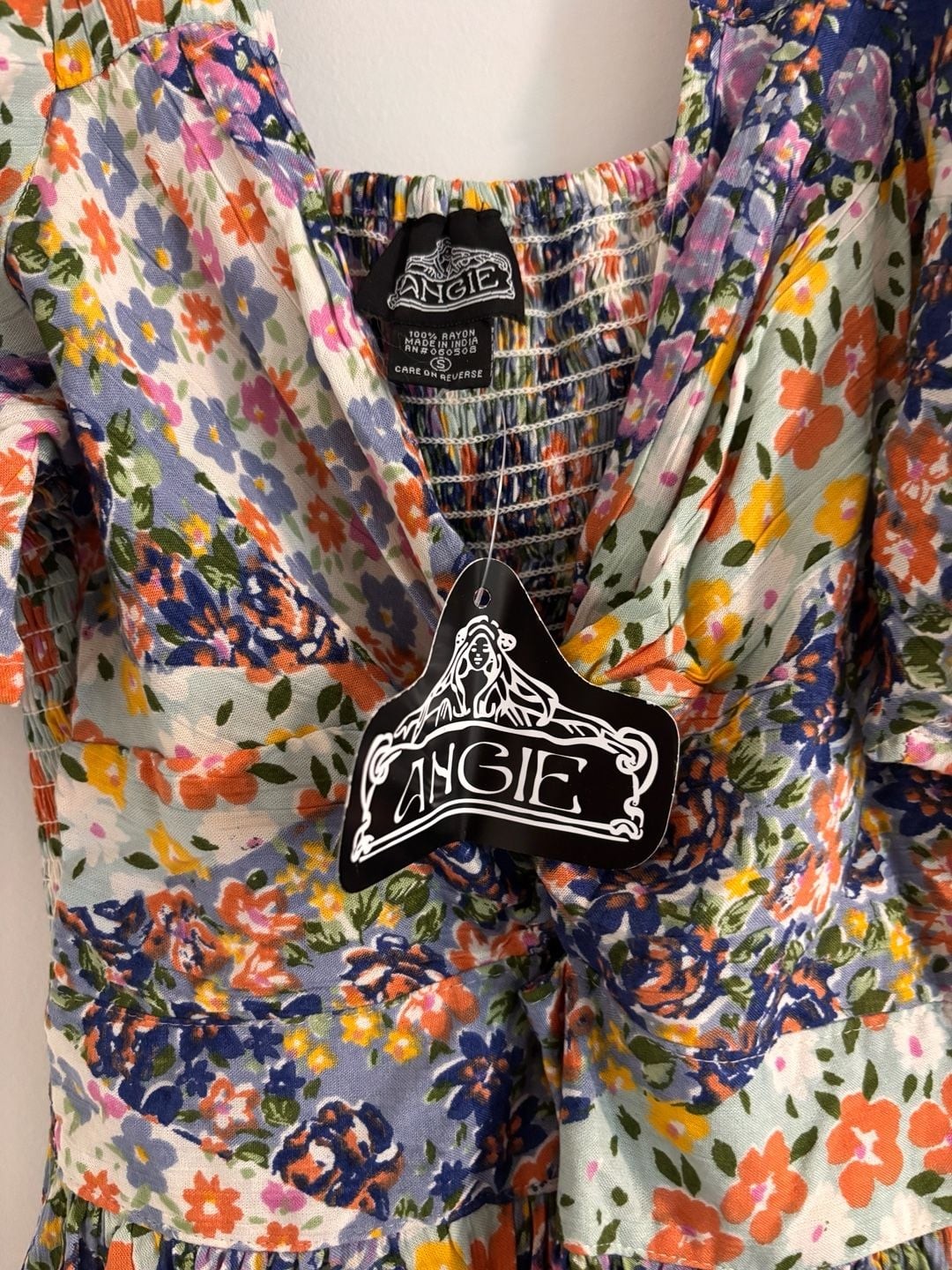 Angie Floral Print Patchwork Mini Dress with Puff Sleeves and Front Twist