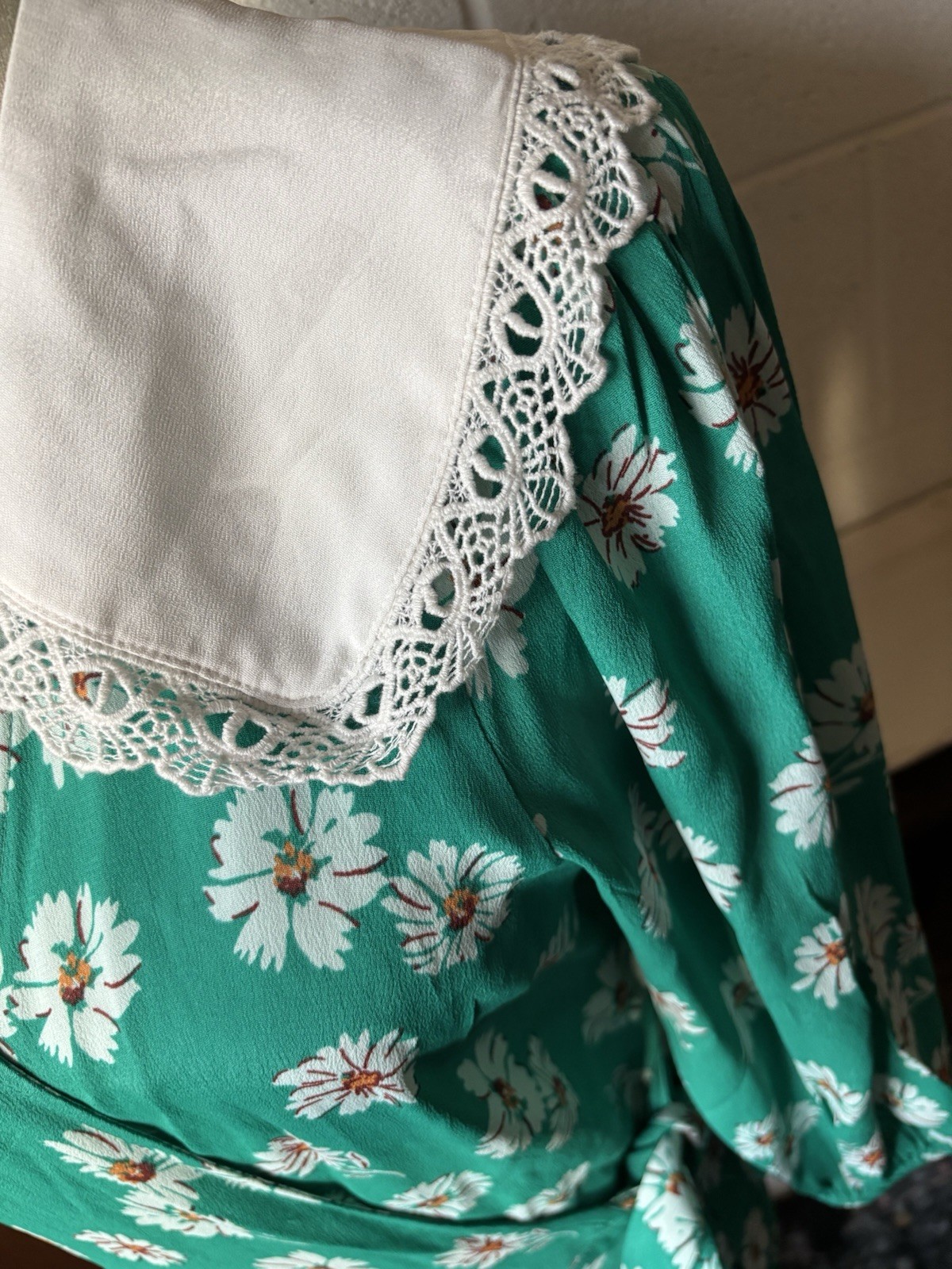 Miss Selfridge Size 8 Collared Green Floral Wrap Dress 70s Preppy New