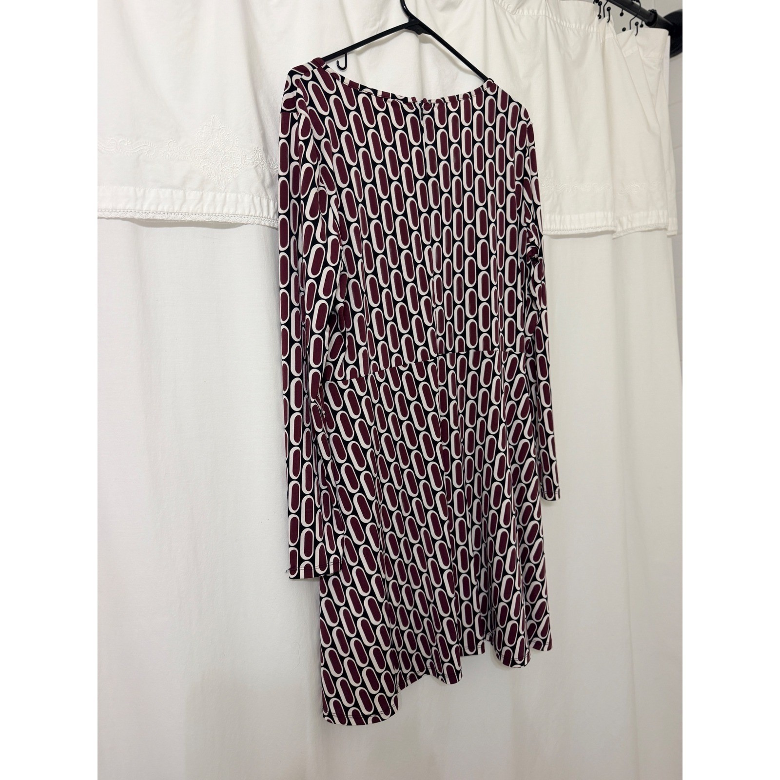 Michael Michael Kors Womens XL Burgundy Geometric Link Print Long Sleeve Dress