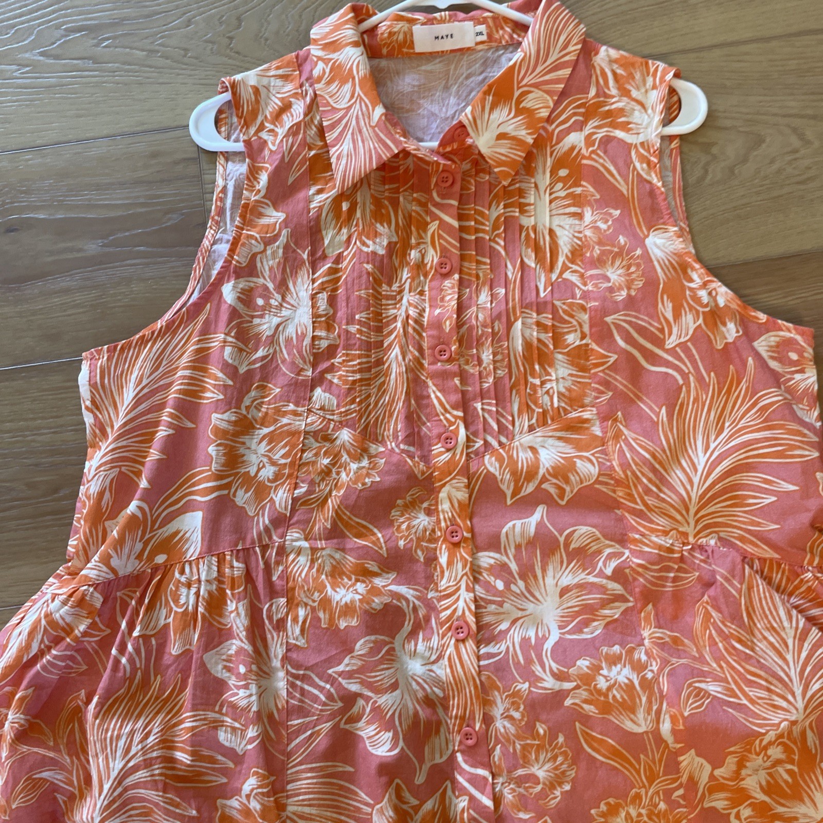 MAYE Corinne Dress Sleeveless Midi Collared Pockets Pin-tuck Floral Cotton2XL