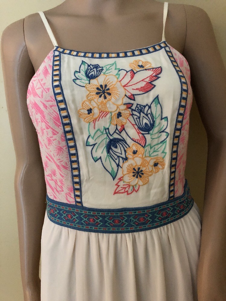 FLYING TOMATO Cream Full Length Maxi Dress Ivory Floral Sz S NEW