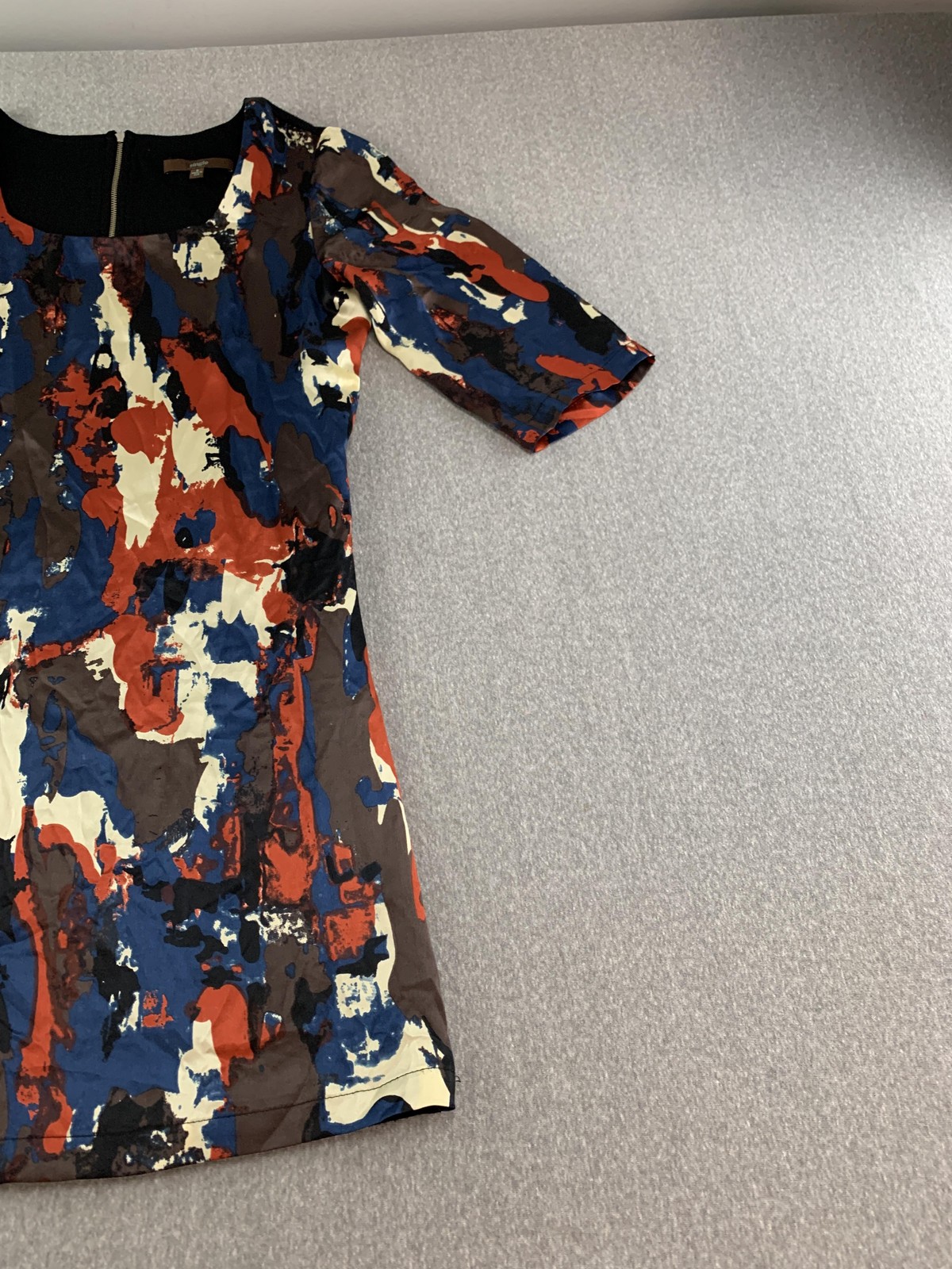 Single Dress Womens Small Multicolor Camouflage Silk Square Neck Shift