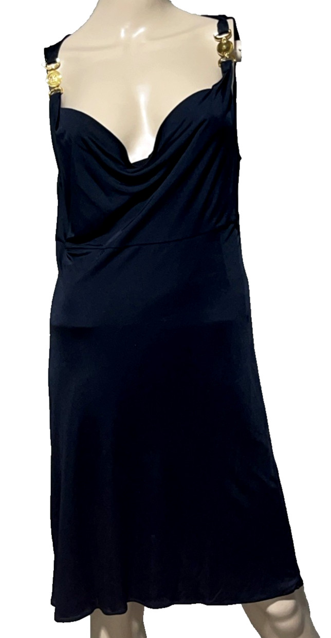 Versace Medusa ’95 Logo Black Cowl Neck Draped Cocktail Dress US 4 6 / IT 42