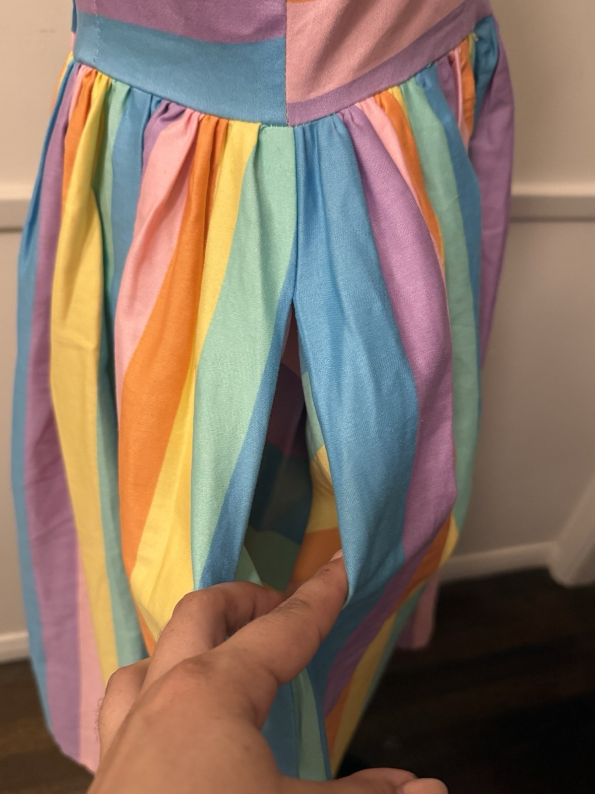 ModCloth X Collectif Rainbow Stripe Dress M Retro Rockabilly Pastel Swing Dress