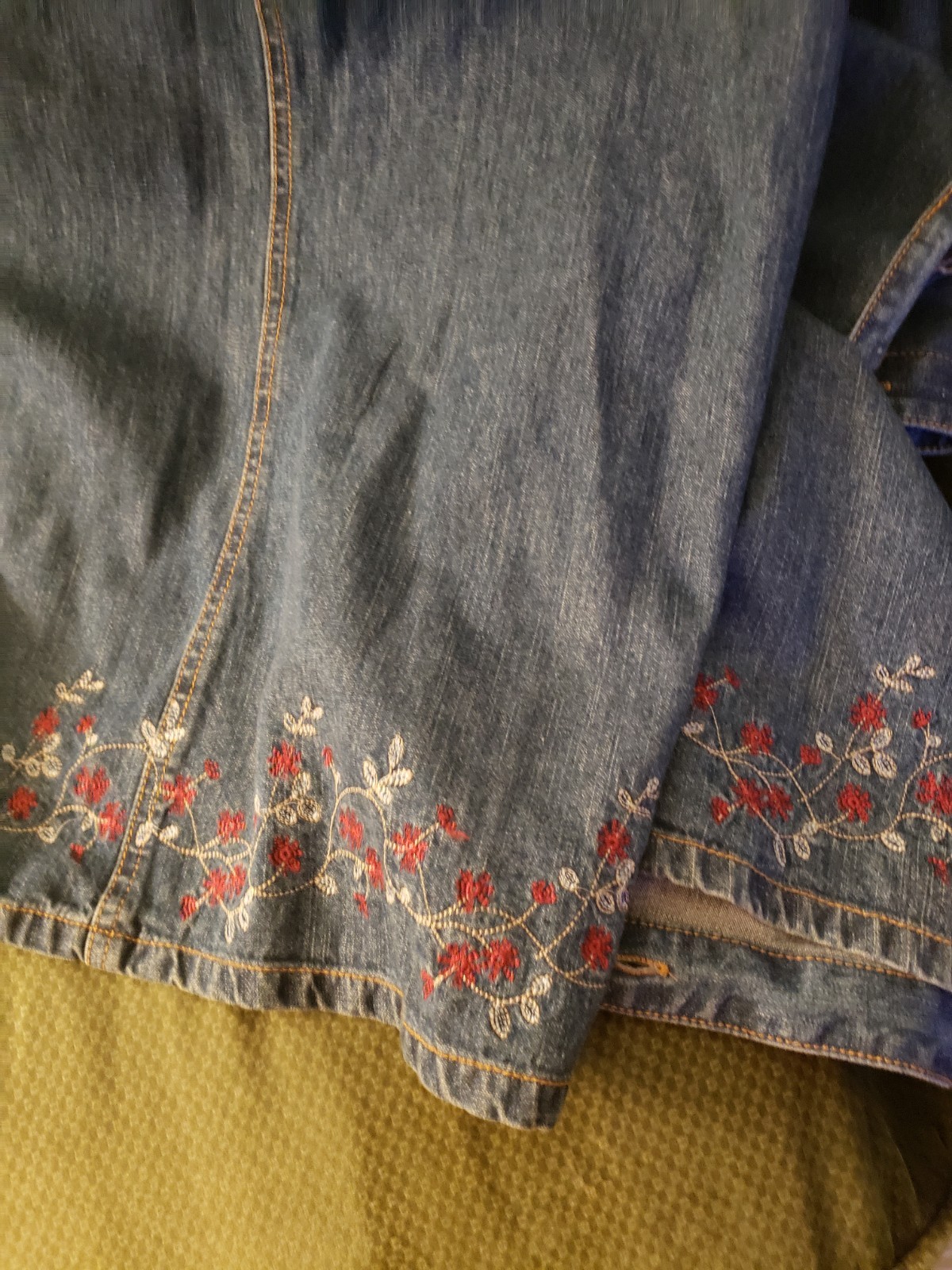 Chelsea Studio Blue Denim Coat Dress Embroidered Button Front Pockets XL