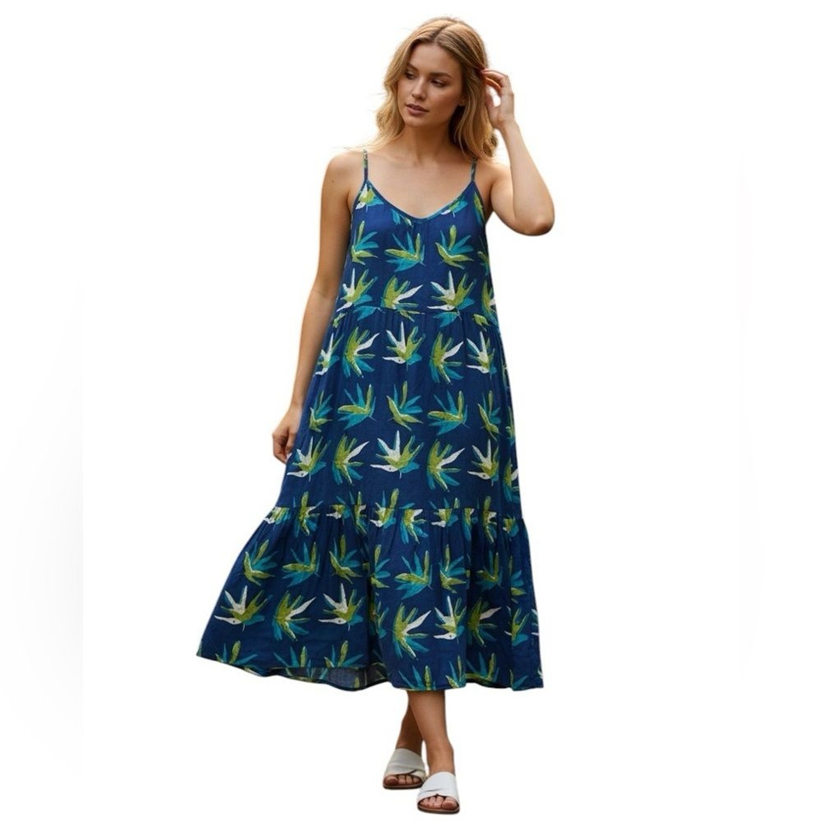 TUCKERNUCK Oliphant Tiered Floral Blue Green Boho Coastal Sundress M