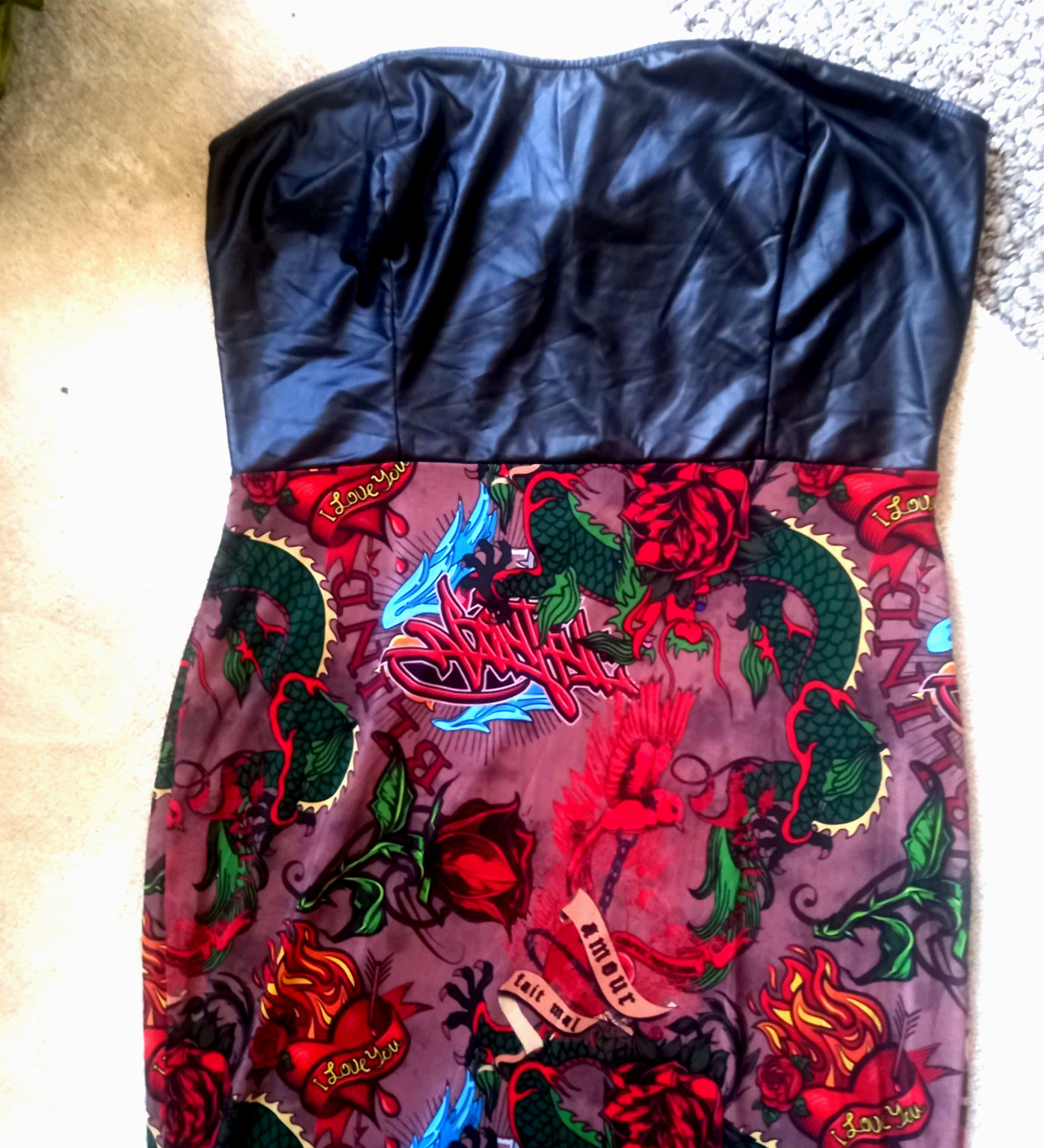 Fashion Nova My Love Strapless Tattoo Print Maxi Dress – Size 3X festival Party