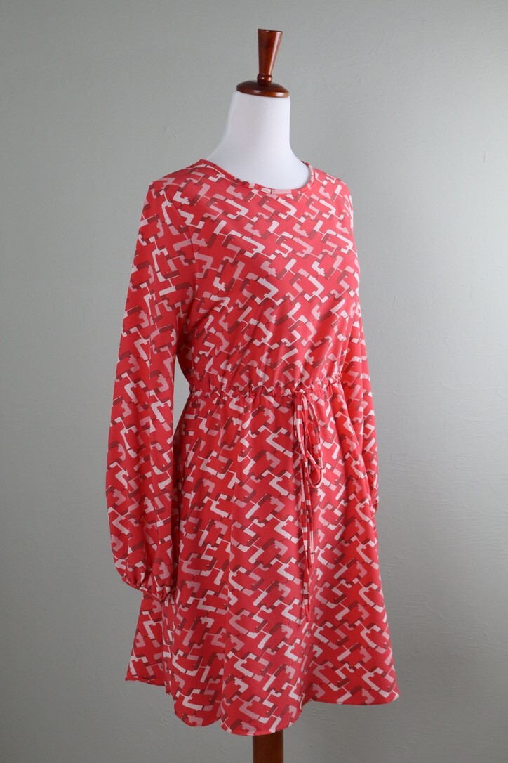 POMANDER PLACE Tuckernuck $128 Link Print Drawstring Waist A-Line Dress Size XS