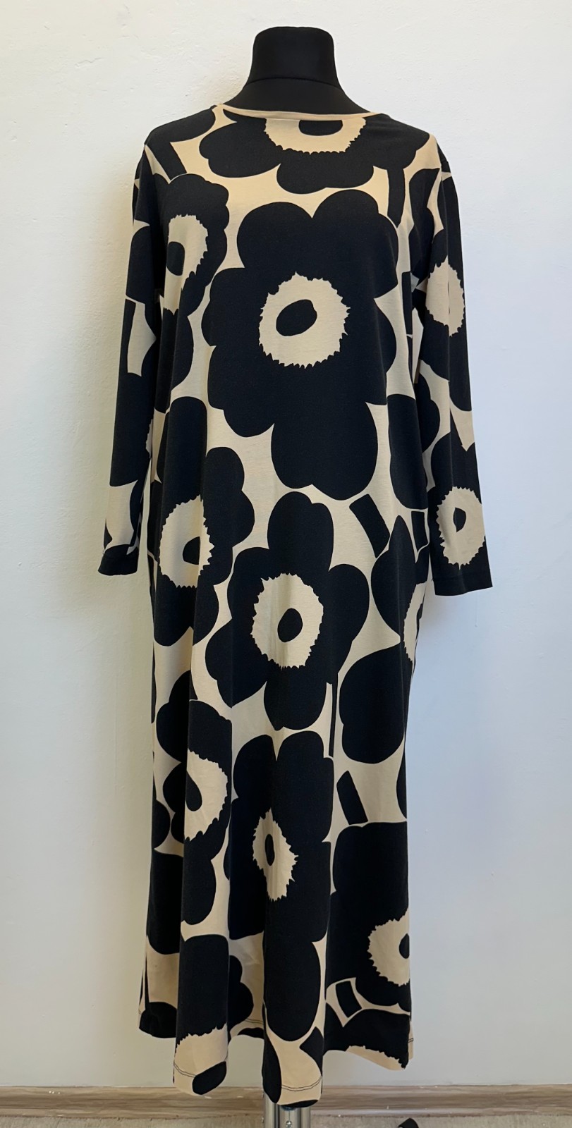 Marimekko Maksiimi Uniko A-line Cotton Jersey Big Poppies Size L Maxi Dress