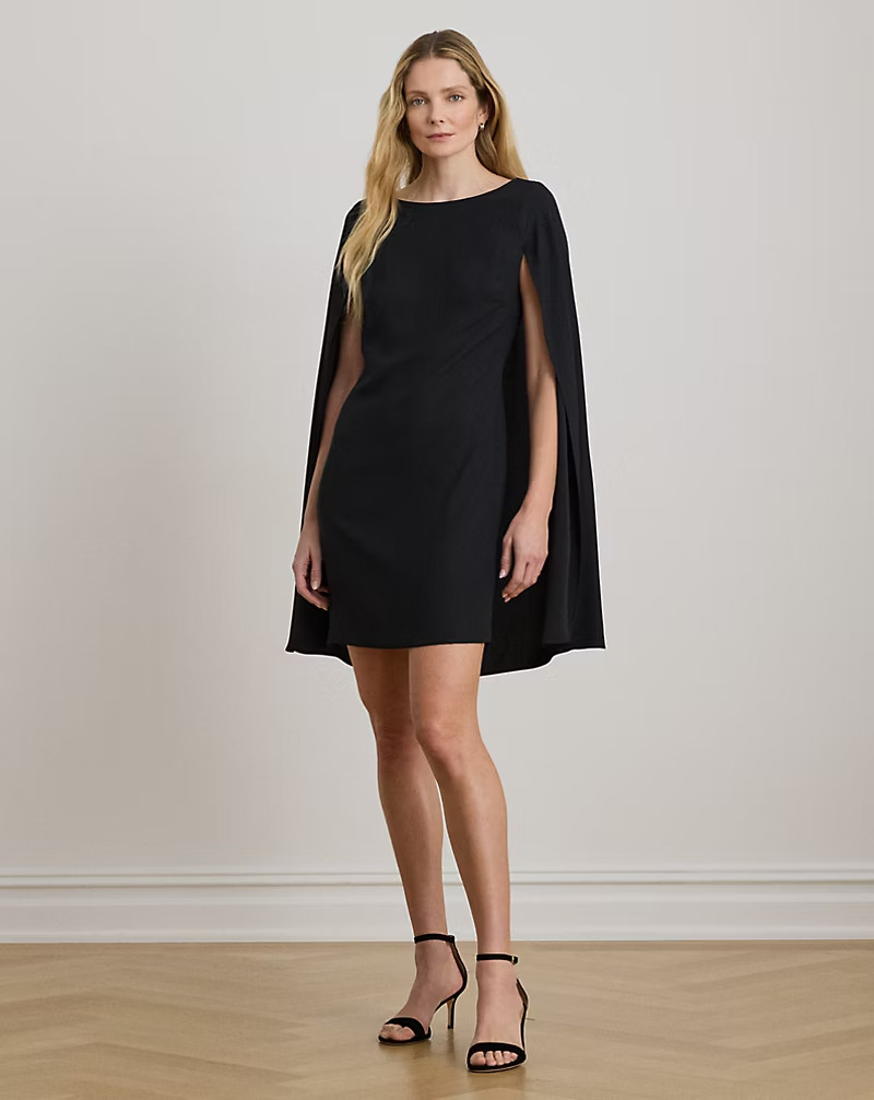 LAUREN RALPH LAUREN Black Cape Capelet Georgette Cocktail LBD Mini Dress 10 = M