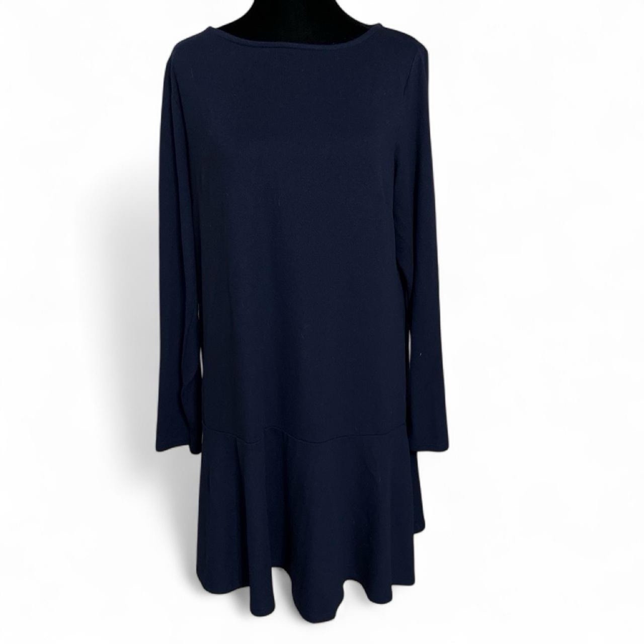 Studio 1886 Navy Solid Shift Dress Boat Neck Long Sleeve Knit drop waist M/M