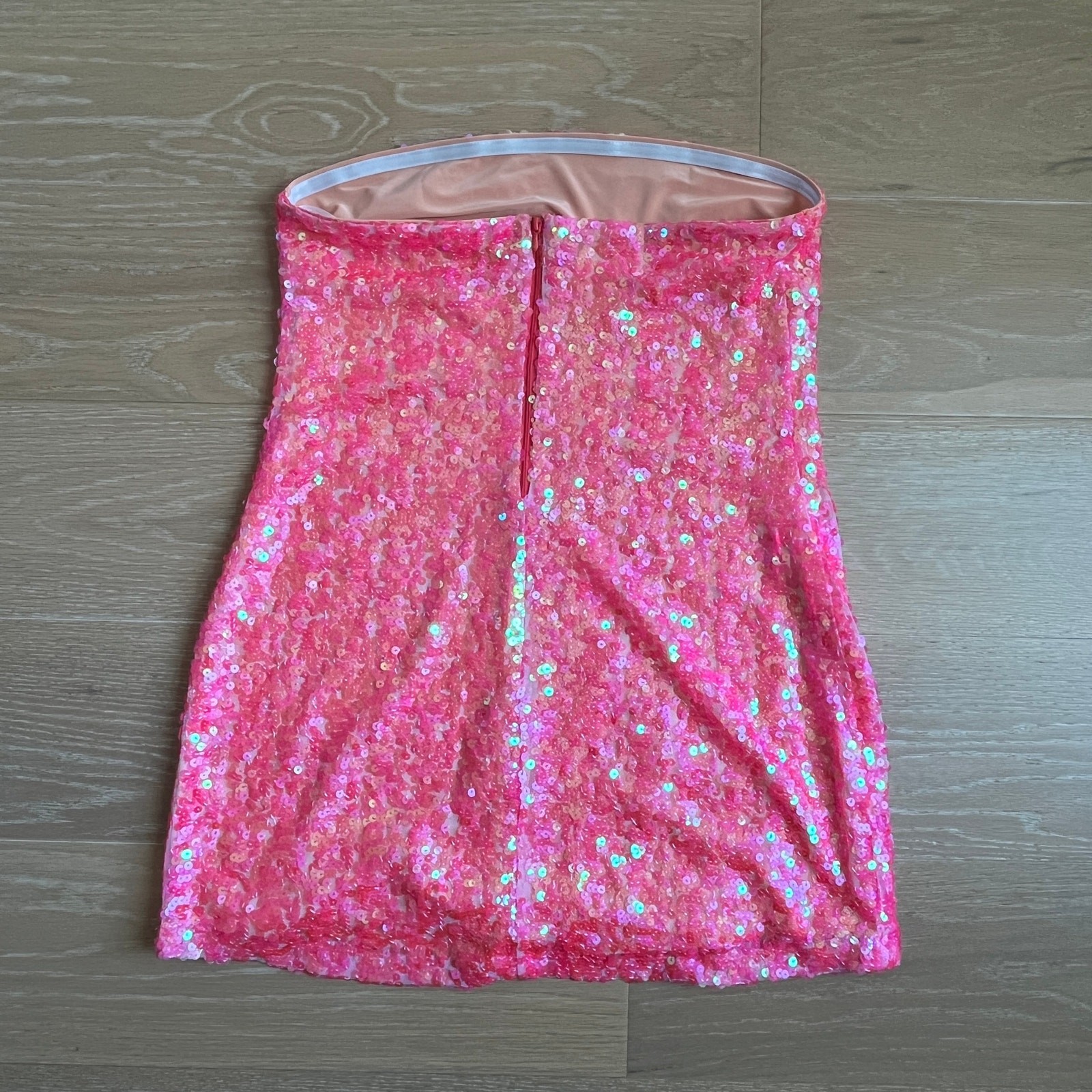Show Me Your Mumu On My Way Strapless Mini Dress in Pink Sequins Large
