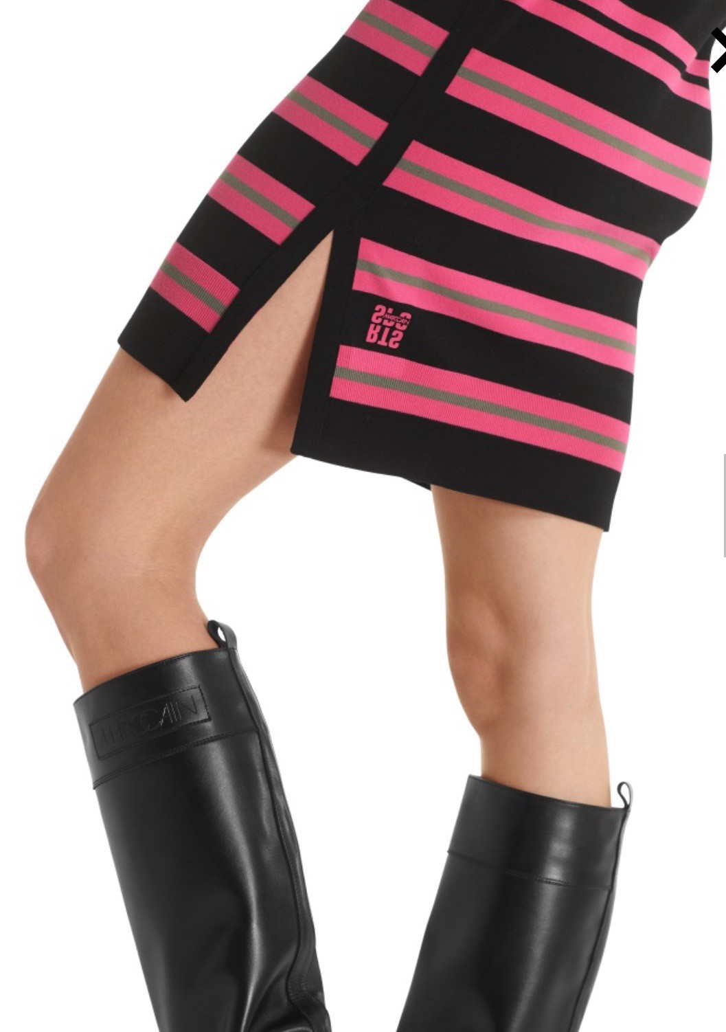MARC CAIN Sport Striped RETHINK TOGETHER Stretch Knit Side Slit Dress N4 8 M / L
