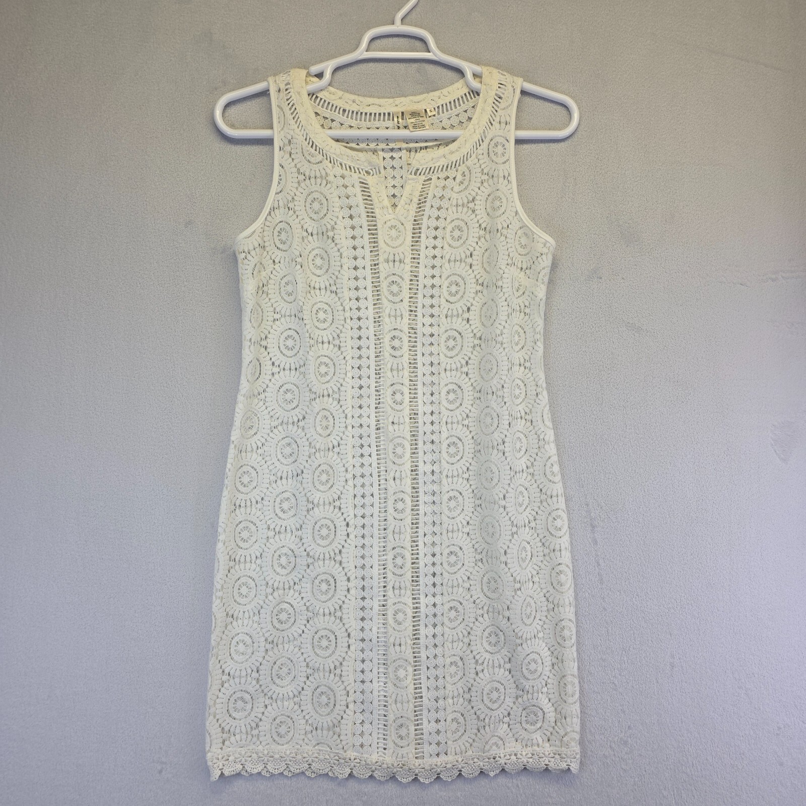 Miss Pinky Dress Women M White Shift Crochet Lace Sheer Festival Cottagecore
