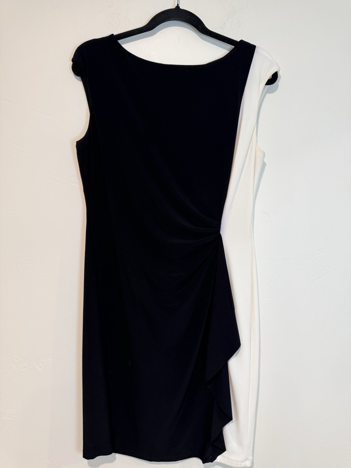 Chaps Black White Colorblock Sheath Dress Large Ruched Career Cocktail