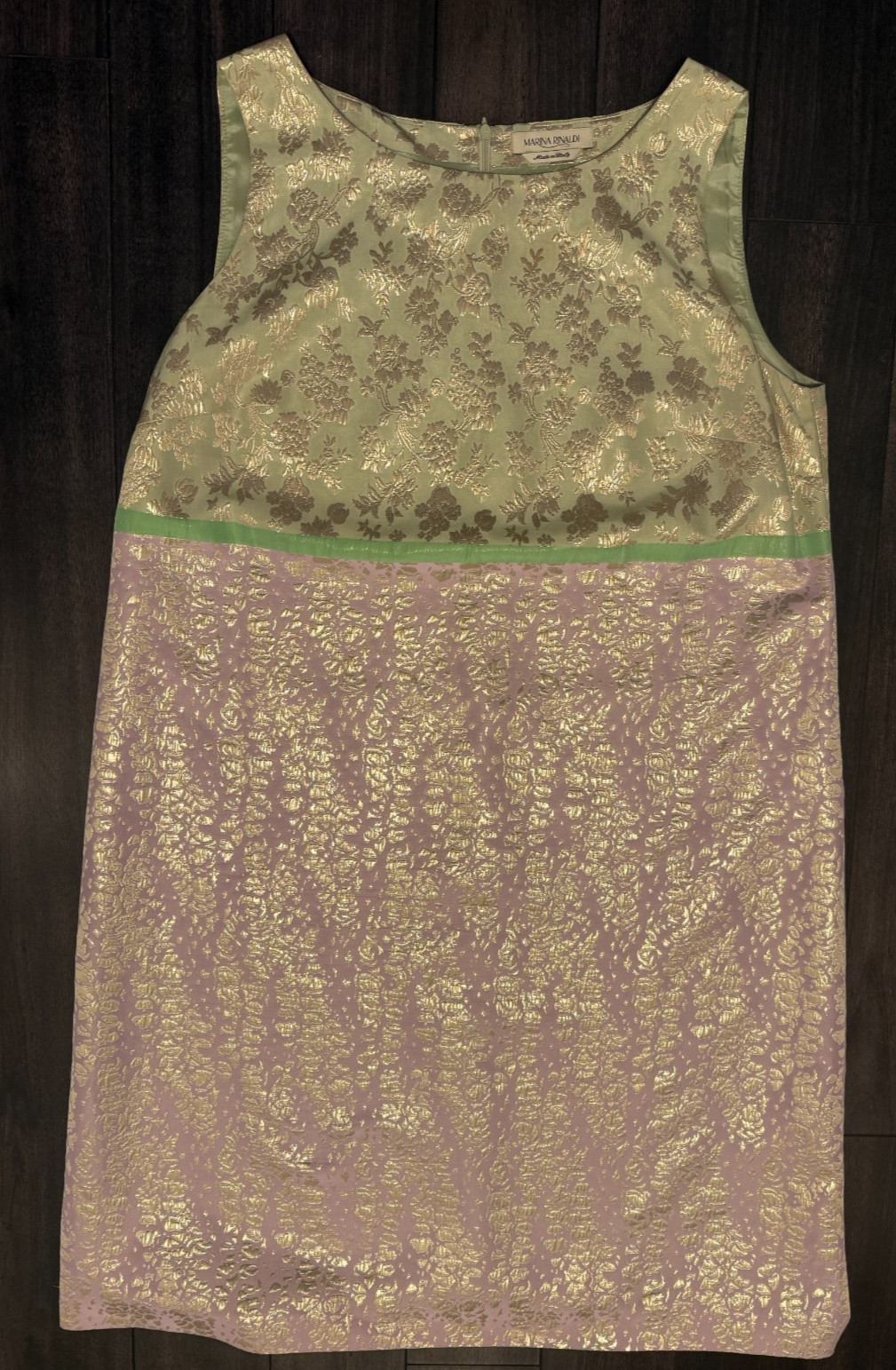 Marina Rinaldi Light Green Pink Gold Jacquard Sleeveless Shift Dress SZ 16