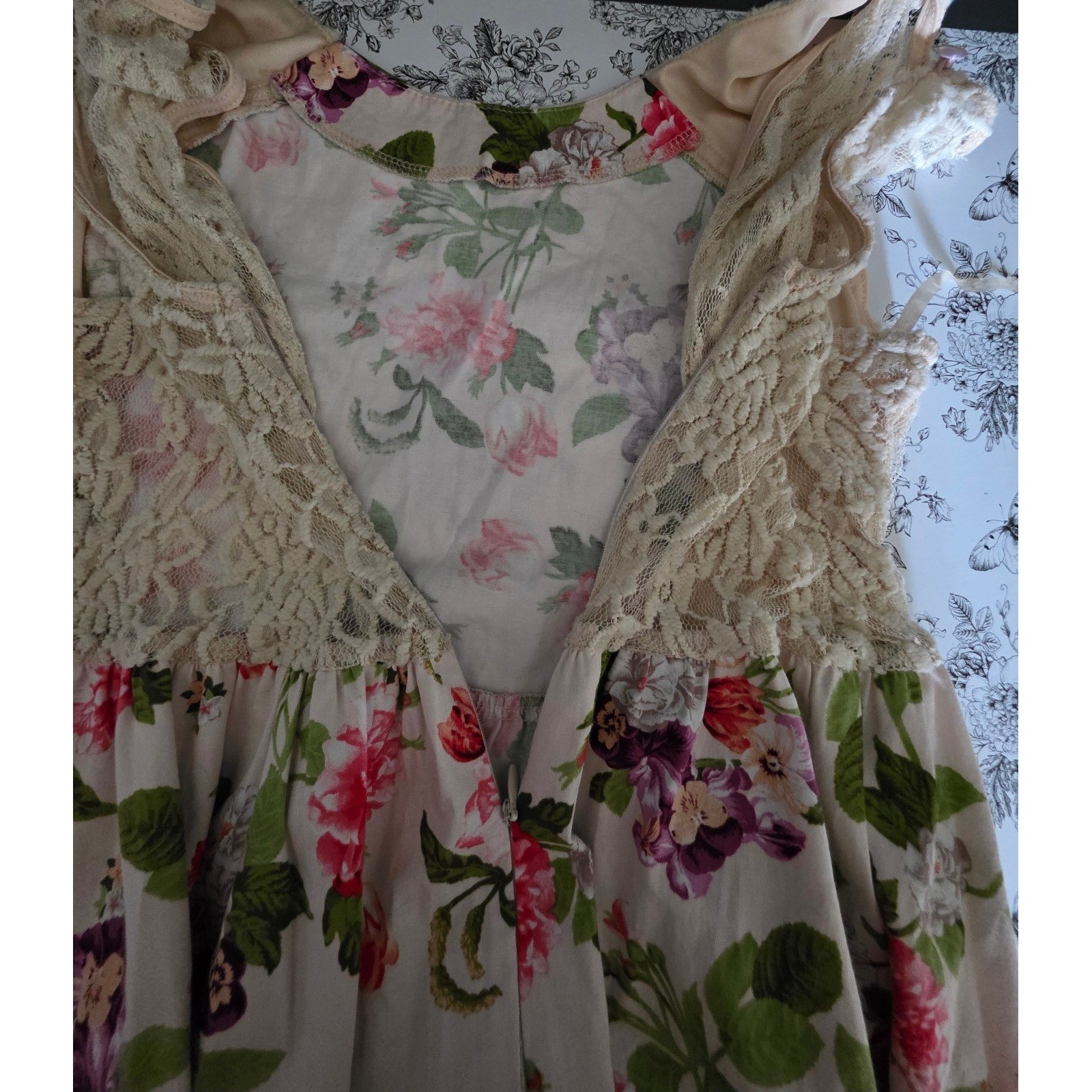 Lace Floral Dress Fairycore Romantic Soft Girl Cottagecore Feminine Sz Large