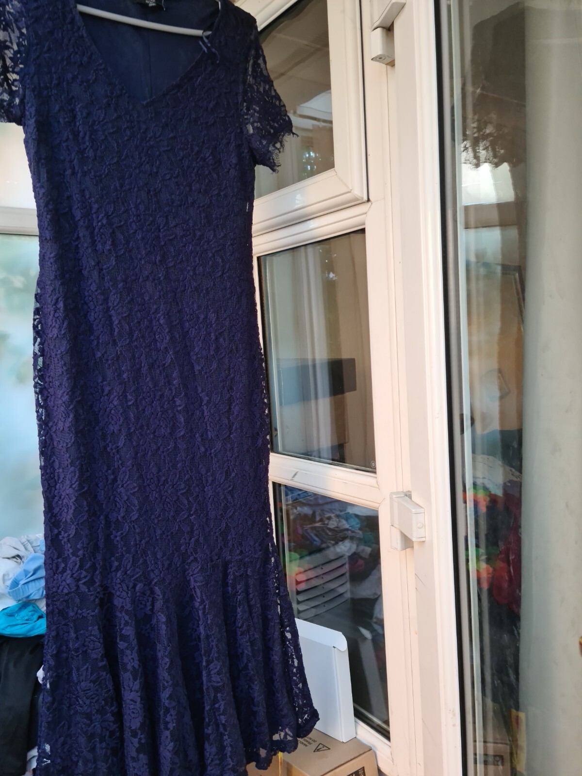 JOANNA HOPE NAVY MAXI LACE DRESS UK SIZE 10 EU38 US6 L52 inches