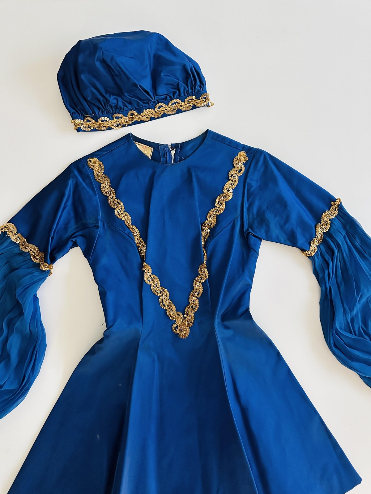 Vintage 50s 60s Skirted Majorette Cheer Womens Small Blue Sequin Varsity Hat