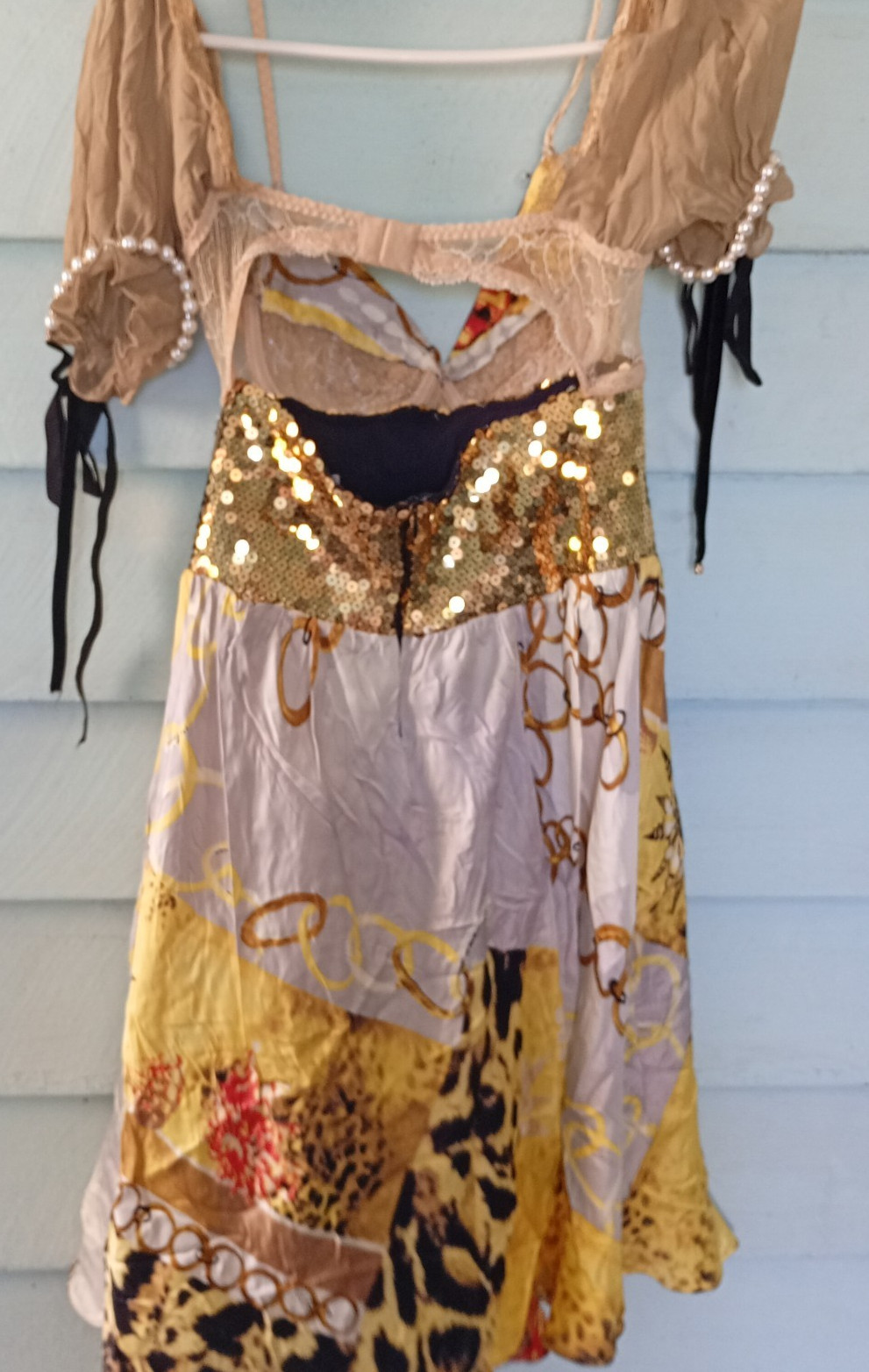 Vintage Dolce & Gabbana embellished bra sequin chain print runway dress
