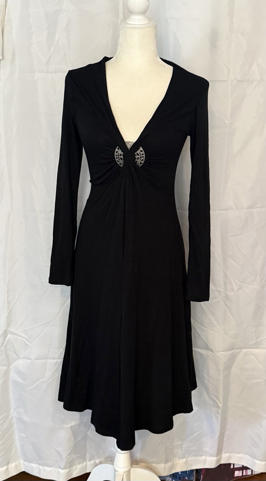 Long Sleeve Black Vertigo Paris Dress With Silver Detail Size Large -l