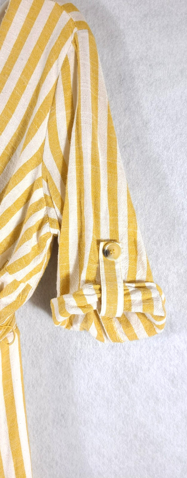 Lily Black Wrap Dress Midi Yellow White Stripe Lined Button Womans Size Large