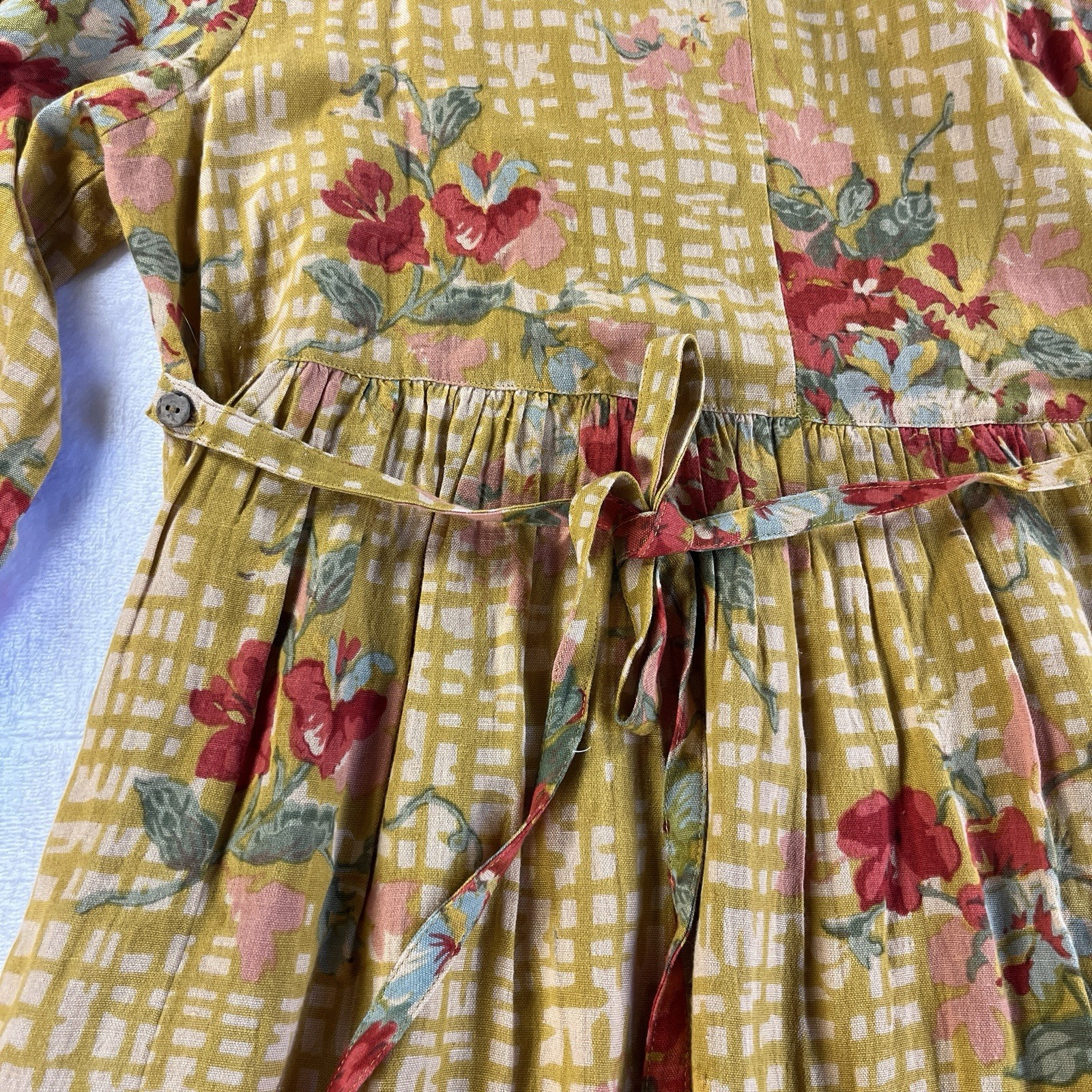 April Cornell Dress M Lisbon Rose Yellow Floral Boho Prairie Cottagecore Pockets