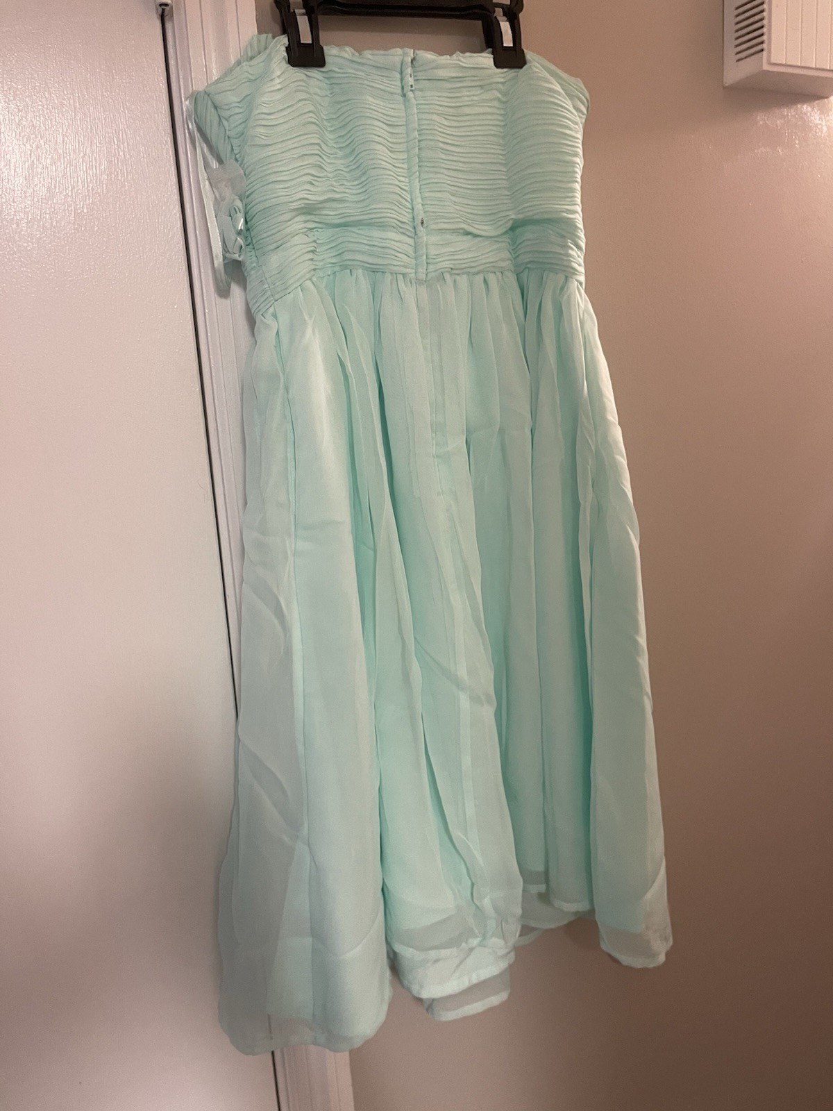 Tevolio Mint Green Solid Chiffon Strapless Sweetheart Mini Dress Lined 4