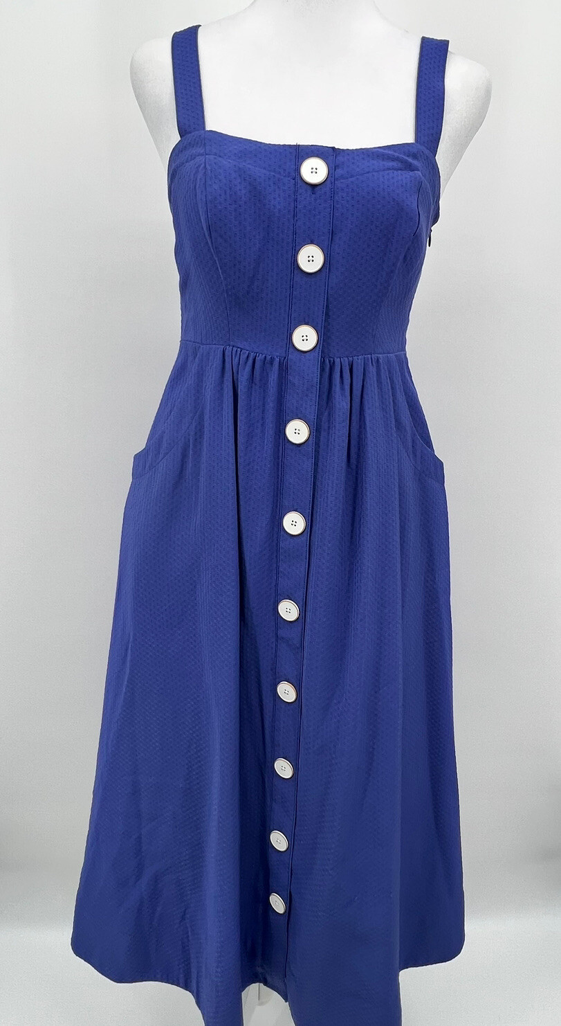 Anthropologie Maeve Rosemary Midi Blue Dress Size 0 Strap Button Front Pockets