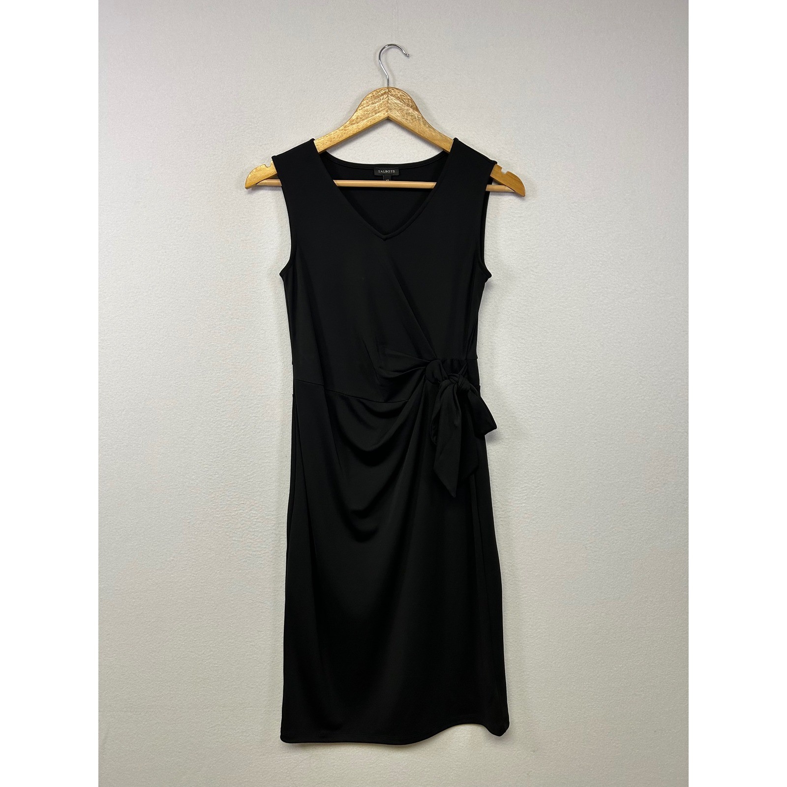 Classic Minimalist Talbots Womens XS Black Sleeveless Side Tie Faux Wrap Dress