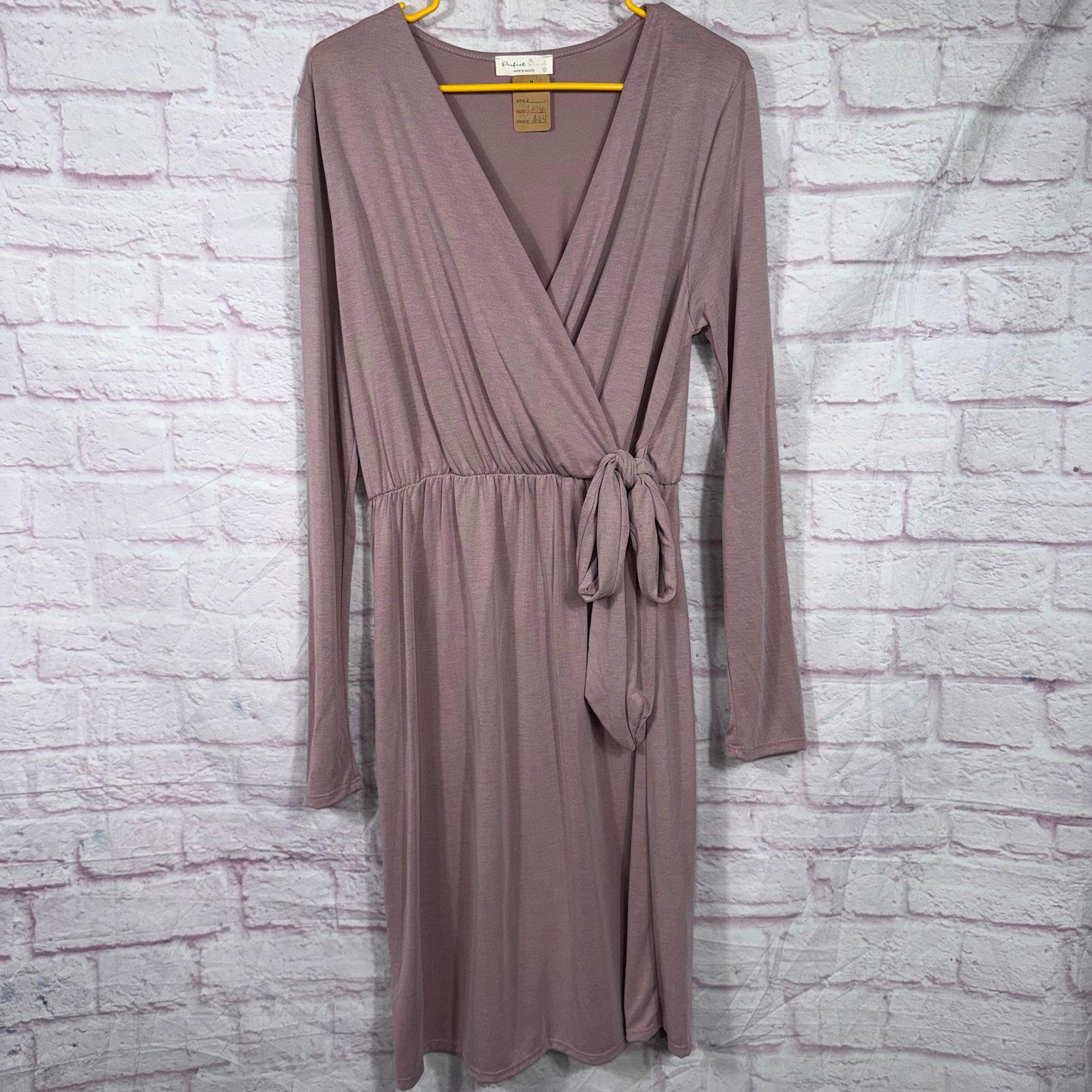 Perfect Peach Large Mauve Long Sleeve Wrap Dress NWT