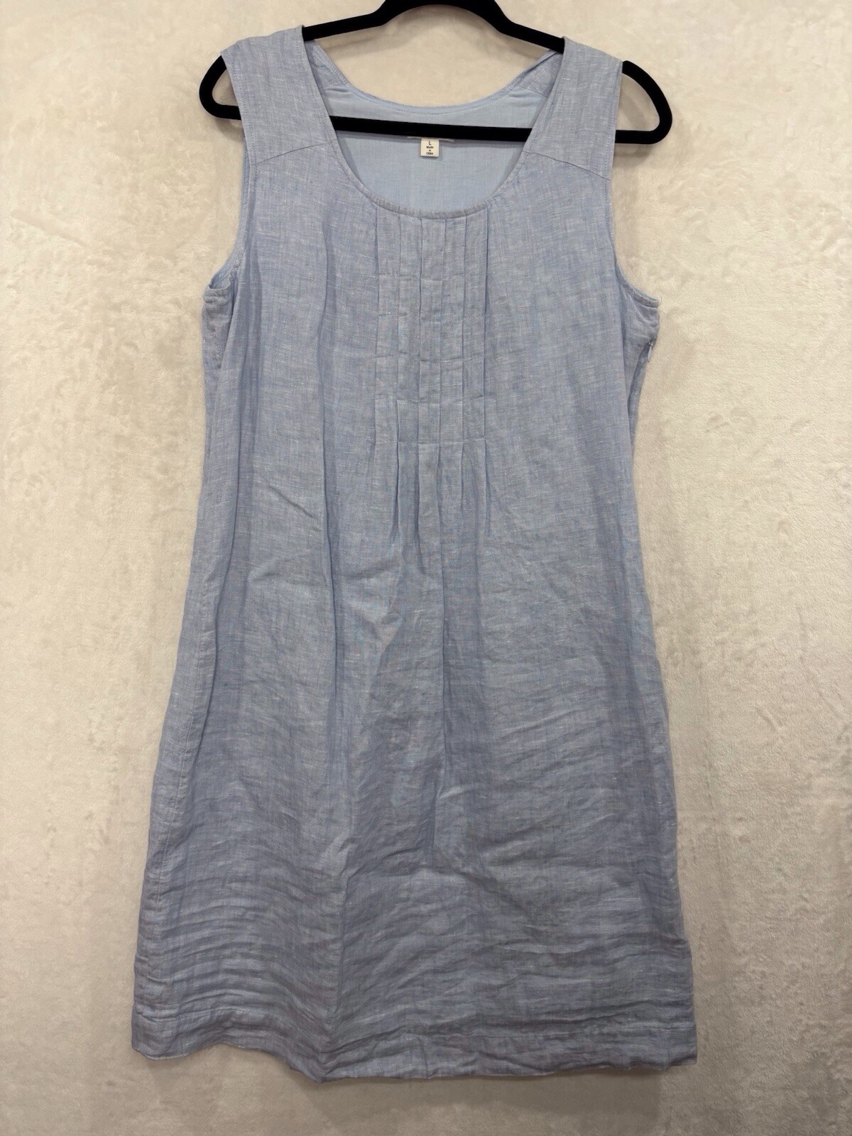 Spanner 100% Linen Chambray Dress L Light Blue Sleeveless Lined Zip Lagenlook