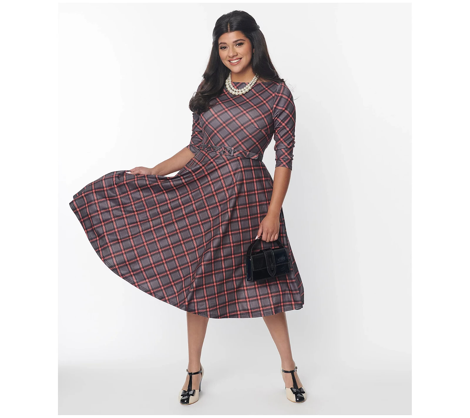 Unique Vintage Red Bias Plaid Devon Swing Dress Size 3X 20