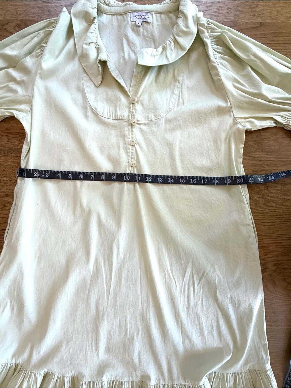 S’Edge Light Mint Cotton Puff Sleeve Tiered Dress Size Large Cottage-core