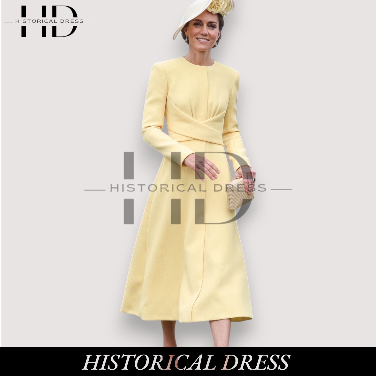Princess Kate Middleton Off-White Wool Coat Dress | Vintage Midi A-Line Gown