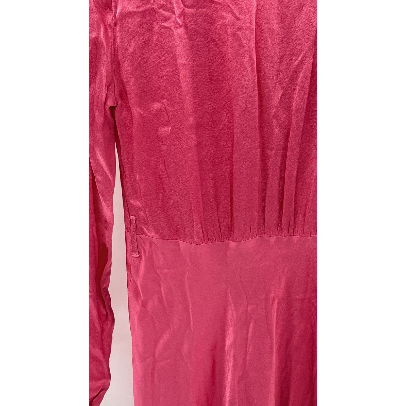 Ghost London Meryl Midi Dress Button Fairycore V Neck Satin XS Pink Long Sleeve