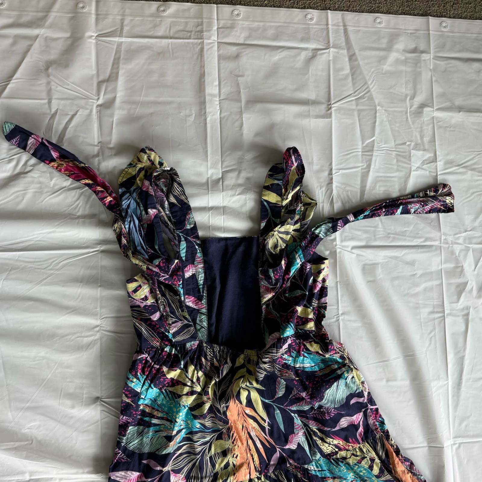 🏖️ Beach Lunch Lounge Maxi Dress Womens Medium Tropical Print Cotton Tie Back