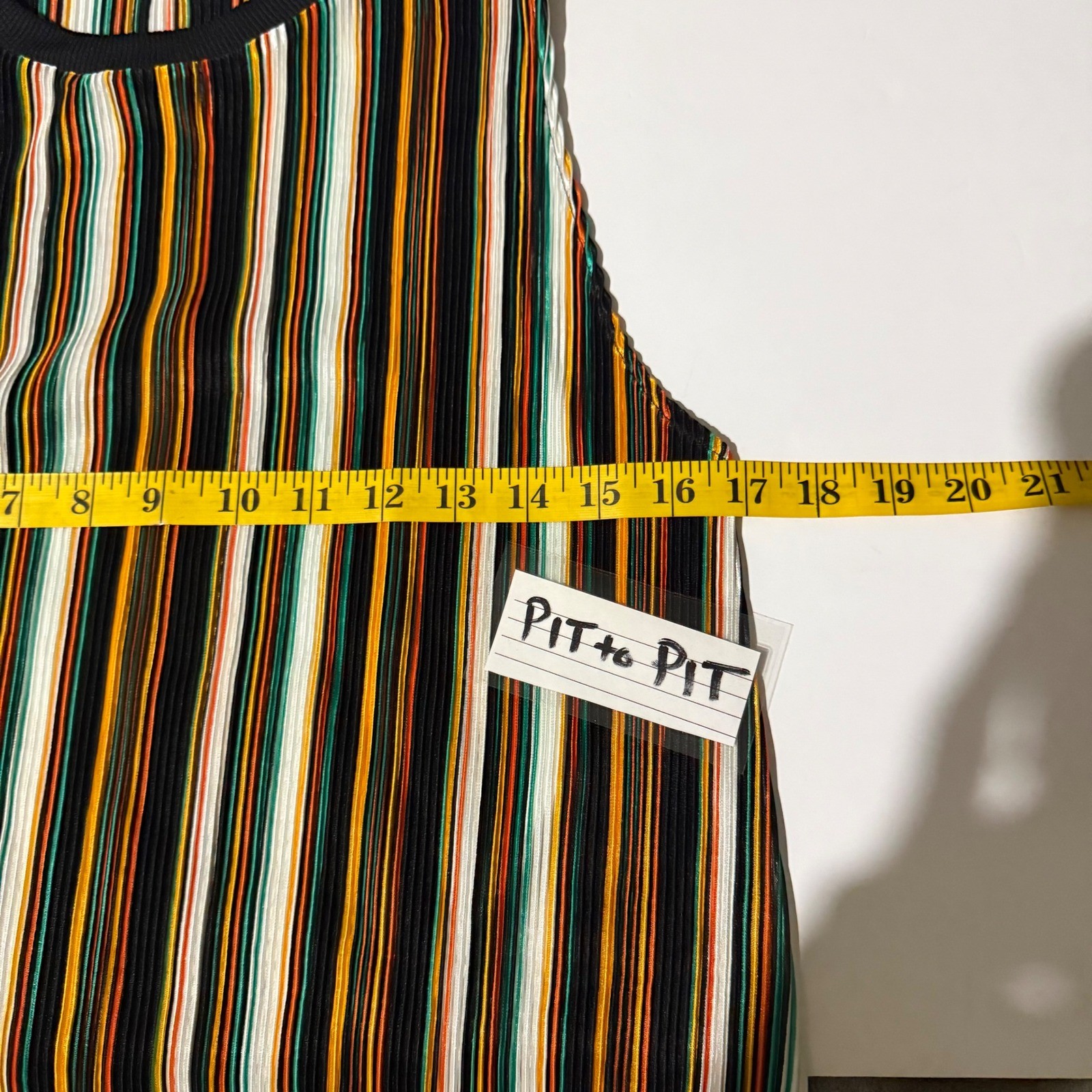 Pull&Bear Plisse Striped Midi Dress M Multicolor Sleeveless Retro Crinkle Pleats