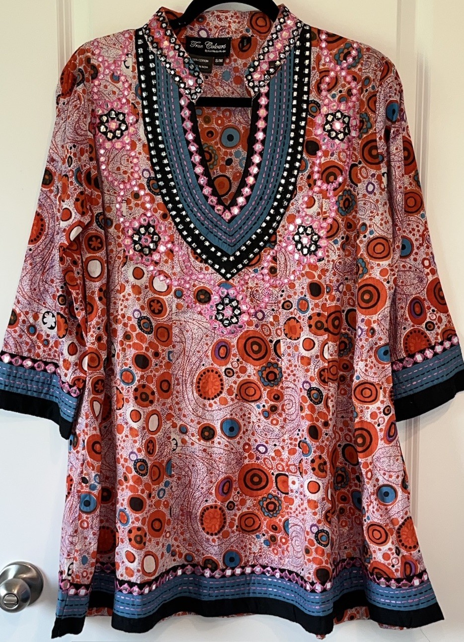 True Colours by La Moda Hindu Multi Color Shirt Dress Size S/M 100% Cotton KK105