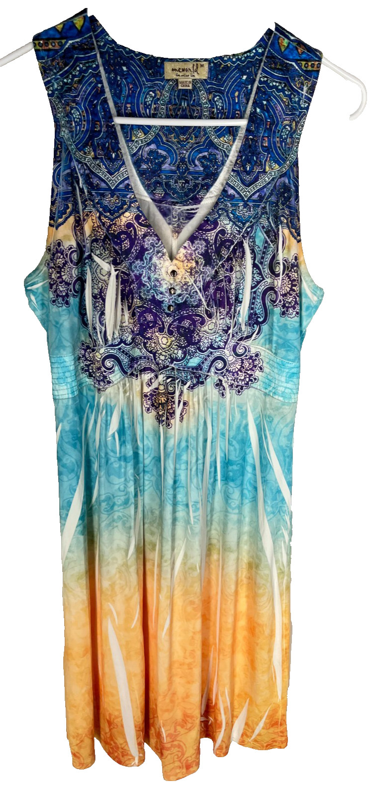ONE WORLD Dress Size Medium Sleeveless Stretch Boho Gypsy Y2K Resort NEW