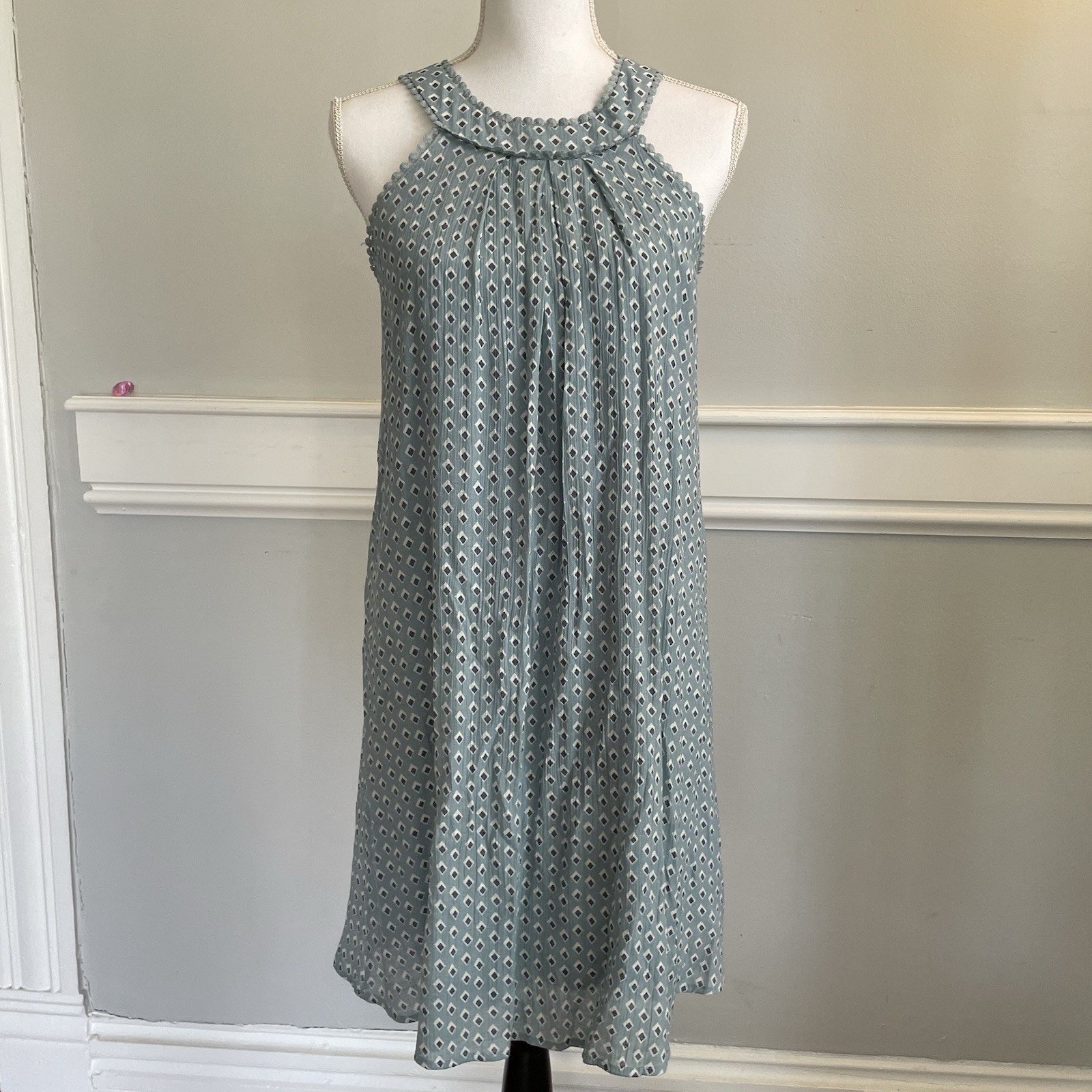 Naif Blue Summer Dress Size Small Geometric Pattern Sleeveless Shift SEE PICS