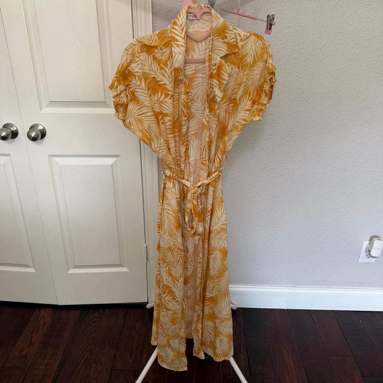 Rip Curl Yellow Tropical Palm Print Button-Up Maxi Dress