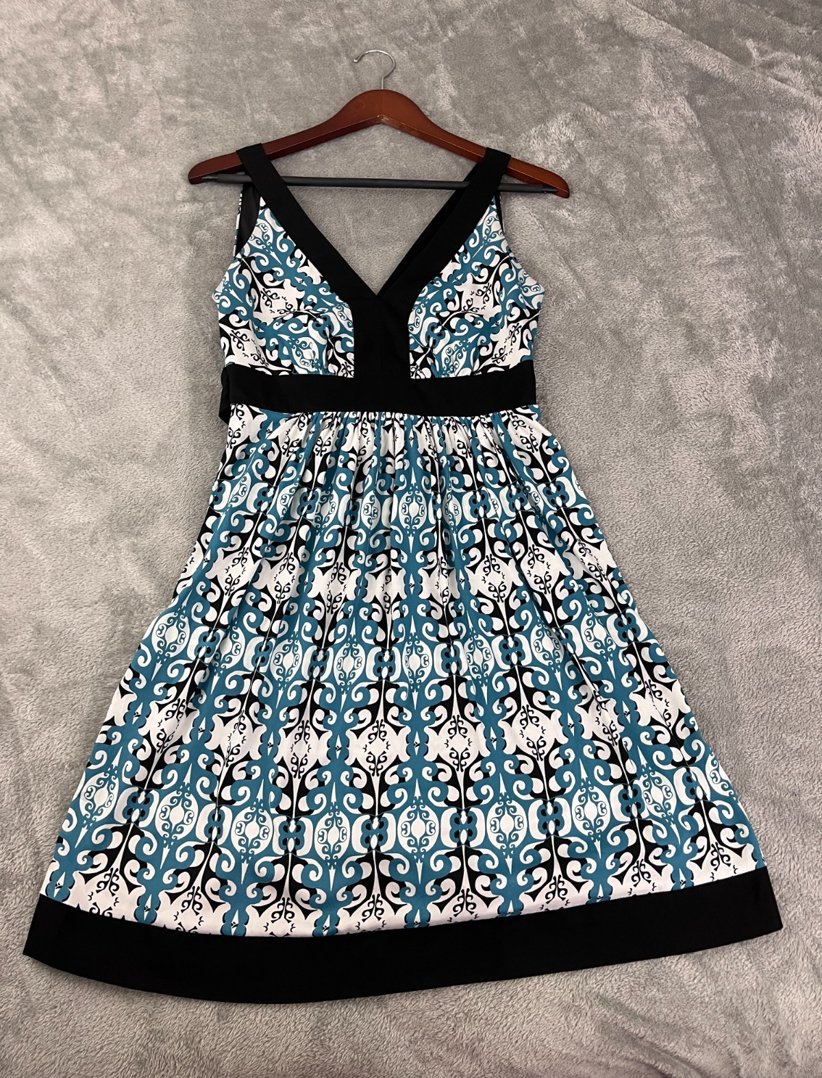 Trulli Women’s Sleeveless Sundress Size 0 Tie Waist – Turquoise, Black and White