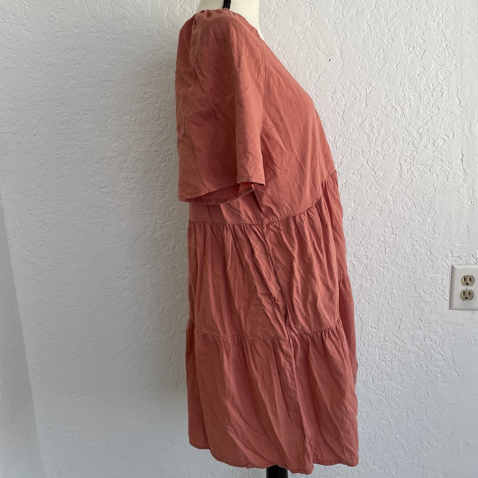 OLD NAVY Swing Dress Tiered Mini Swing Lightweight Pockets Unlined Rust Large