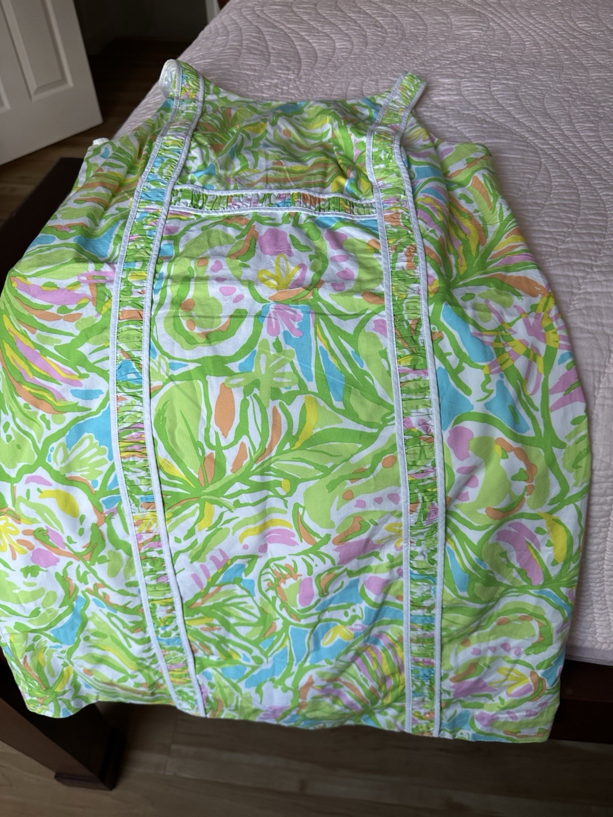Green Pink Blue White Floral Sheath Dress Sleeveless Square Neck Lined Zip 8