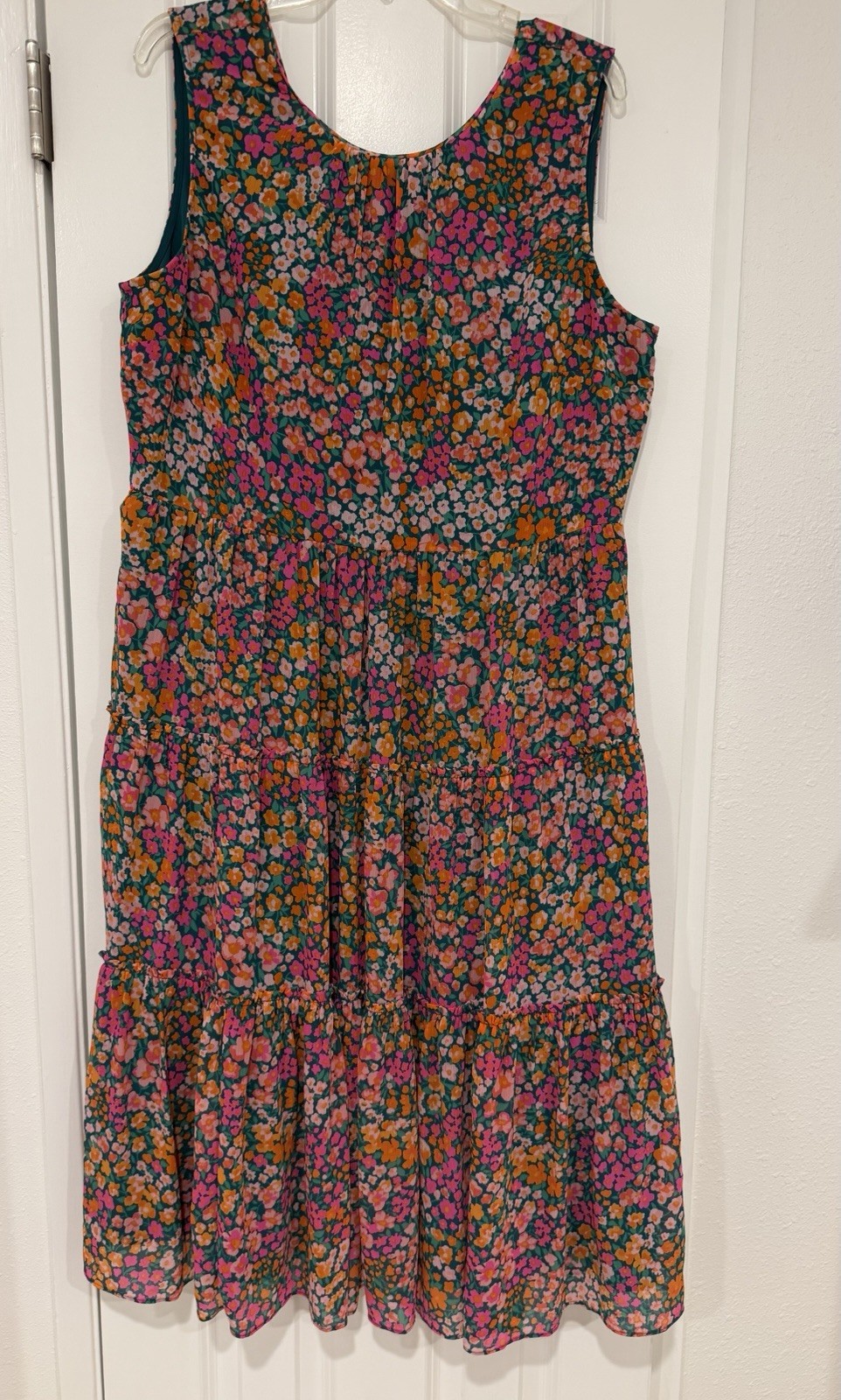 J.CREW XL Women’s Regular Knee Length Floral V-Neck Sleeveless Dress Green Multi