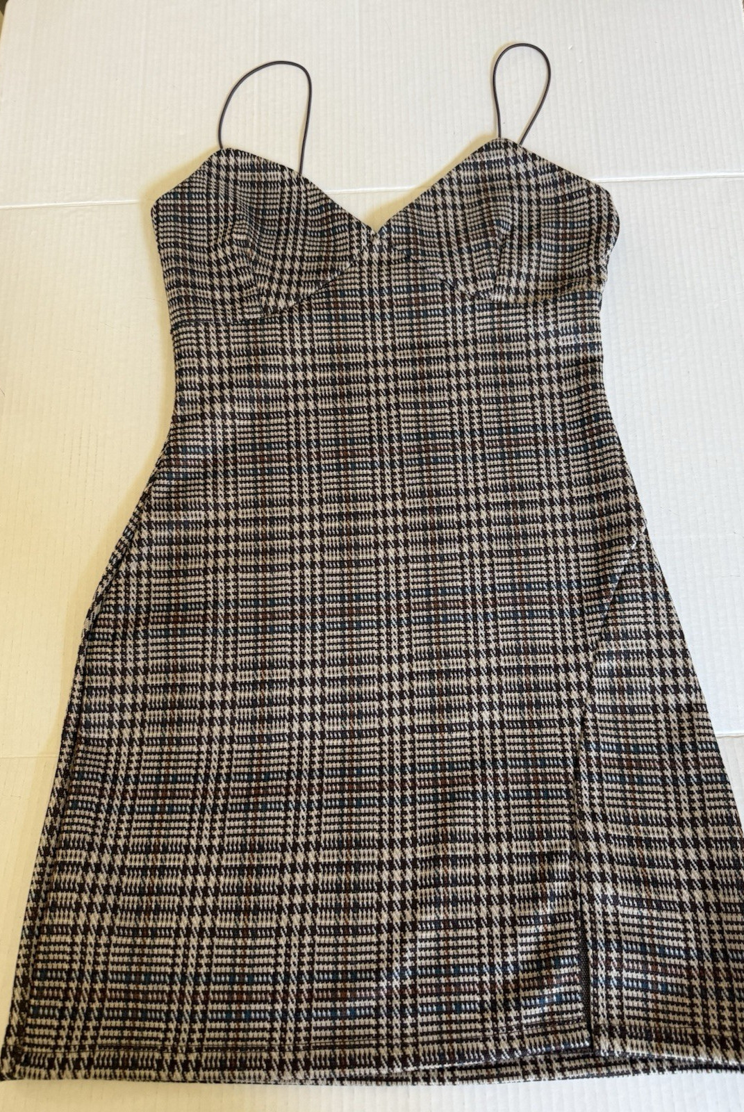 WINDSOR Chic Plaid Spaghetti Strap Mini Dress Size L NWNT