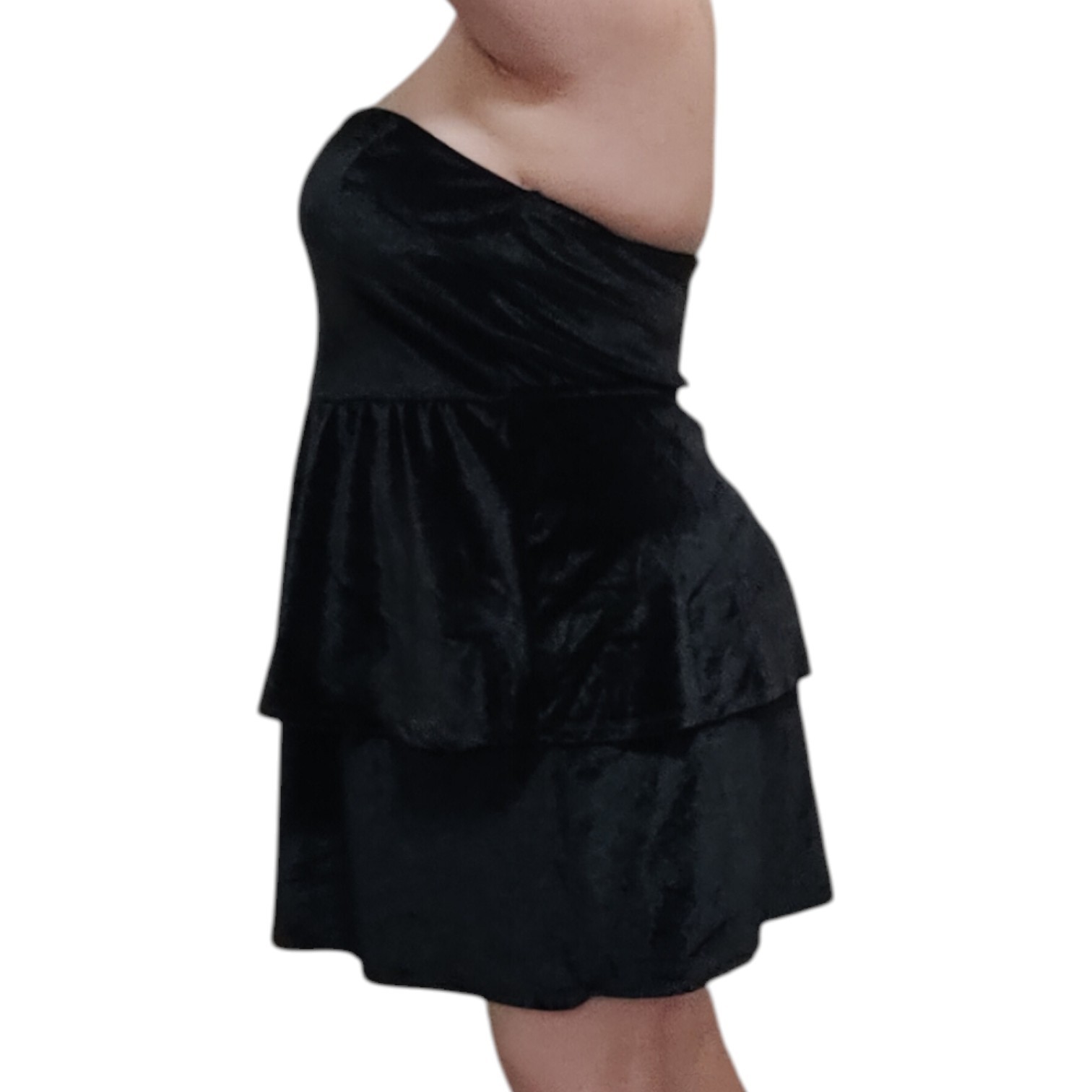 Originality Black Strapless Velvet Ruffle Mini Party Dress Size XL